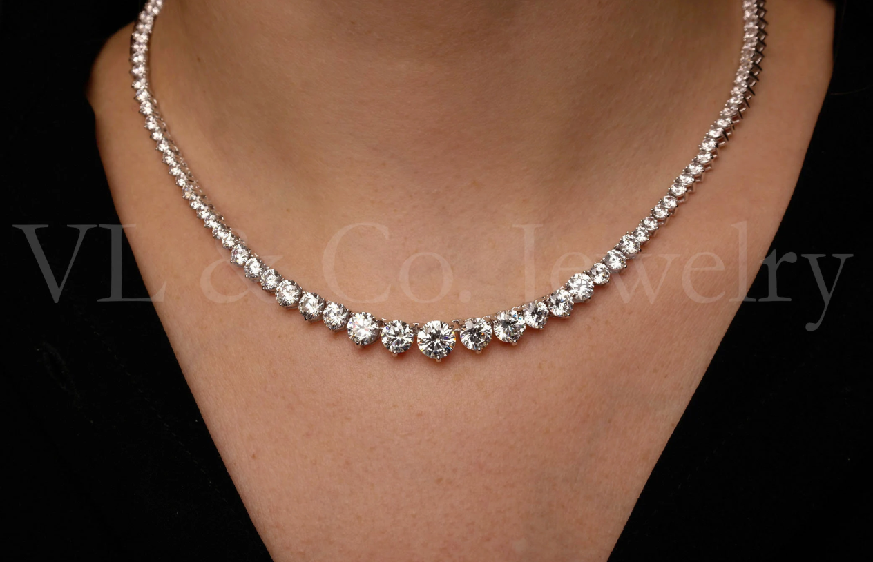 Graduated Tennis Necklace Chain Created Diamond 45.00tcw 925 Solid Sterling Silver, for men, for women, wedding (Copy)