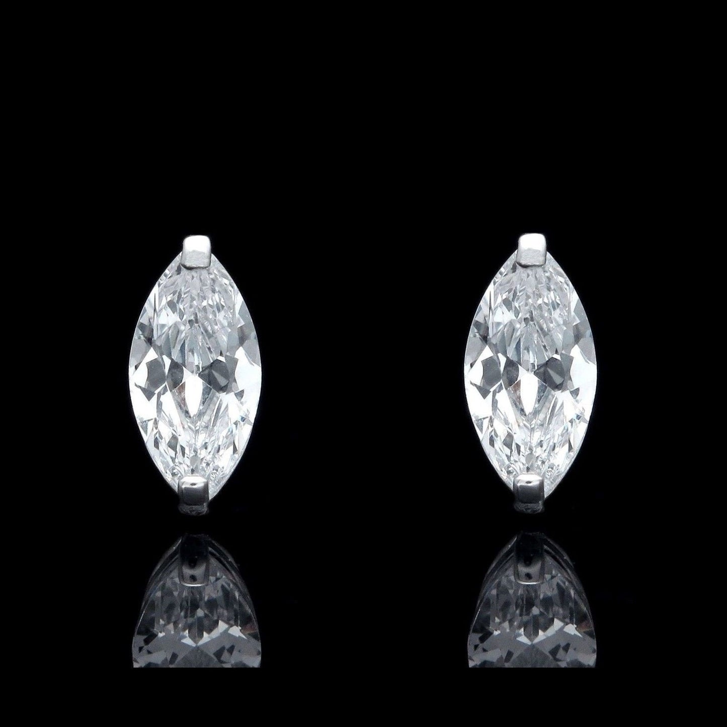 Marquise Cut Solitaire Earrings Studs 0.50-1.90ct Real 14K White Gold Heavy Basket