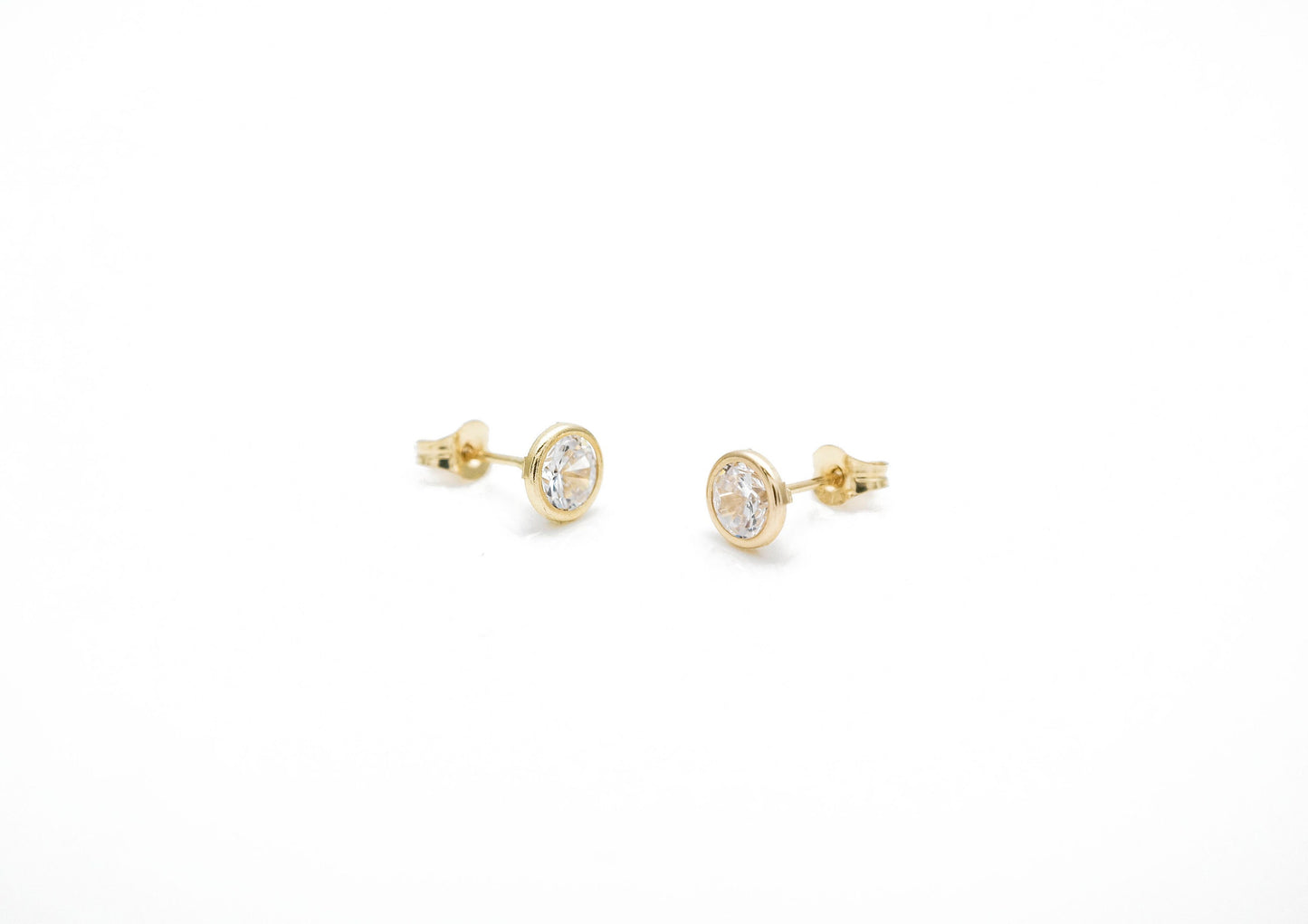 0.06-2.56 ct. T.W. Created Diamond Round Bezel Studs Earrings 14K Real Yellow/White Gold with backs 14k GF