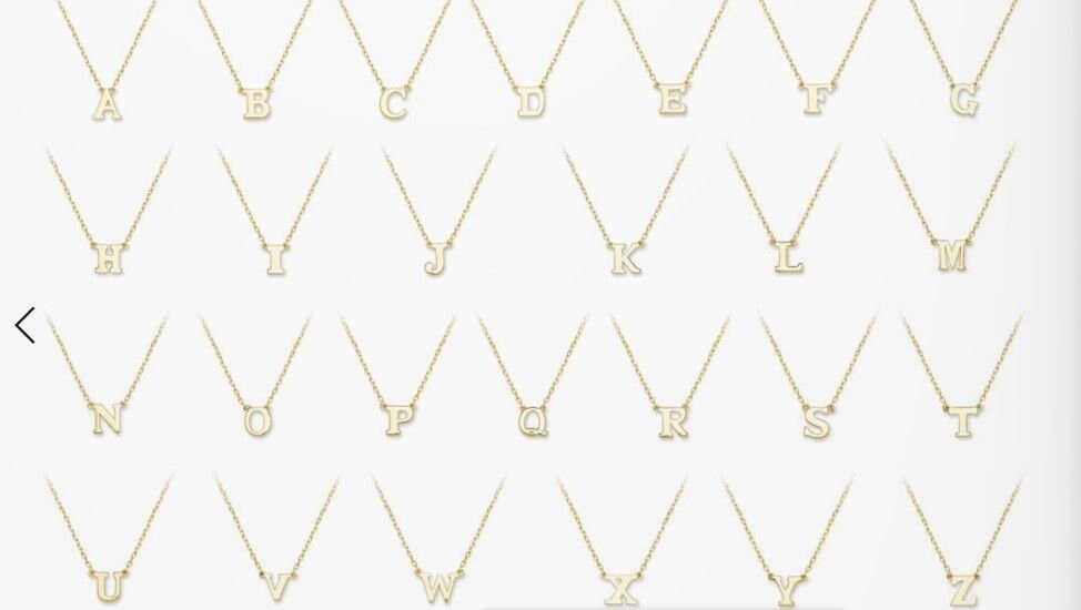 A-Z Initial Letter Pendant 14K Solid Yellow/White Gold Name Charm 16" Cable Link Chain