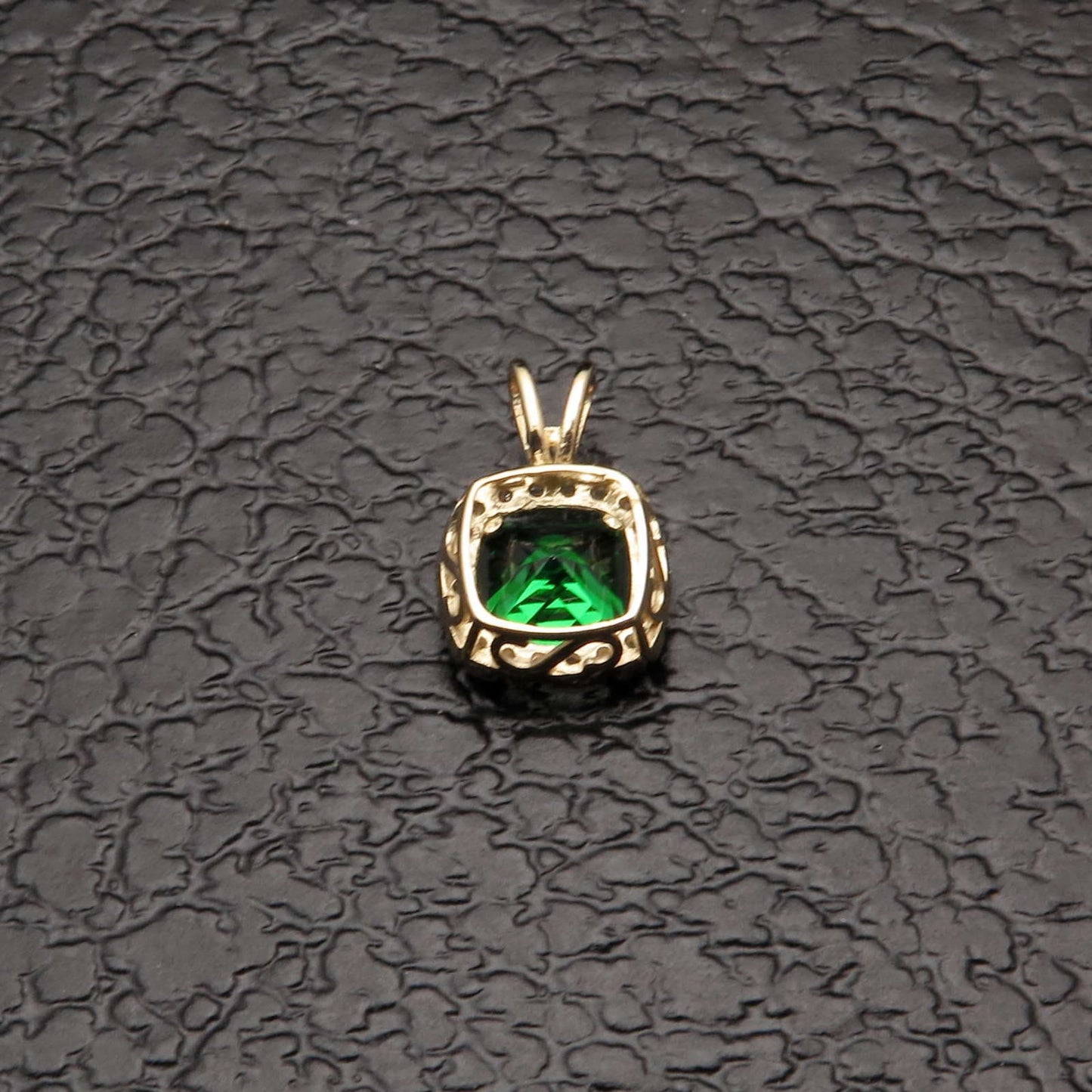 1.50CT Cushion Green Emerald Halo Created Diamond Pendant Solid 14k Yellow Gold
