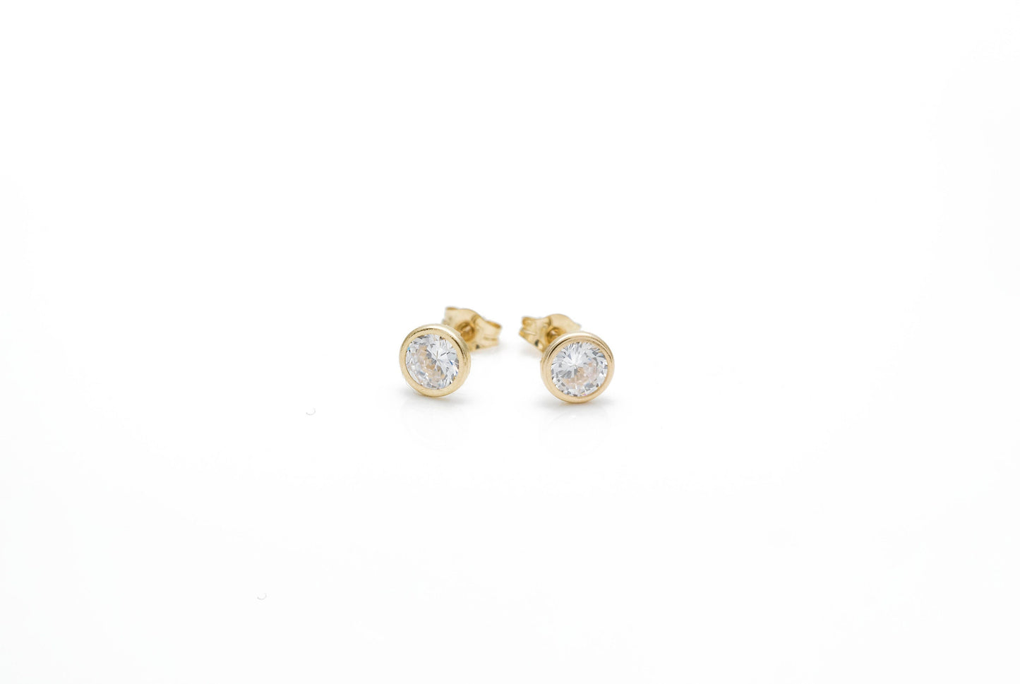 0.06-2.56 ct. T.W. Created Diamond Round Bezel Studs Earrings 14K Real Yellow/White Gold with backs 14k GF