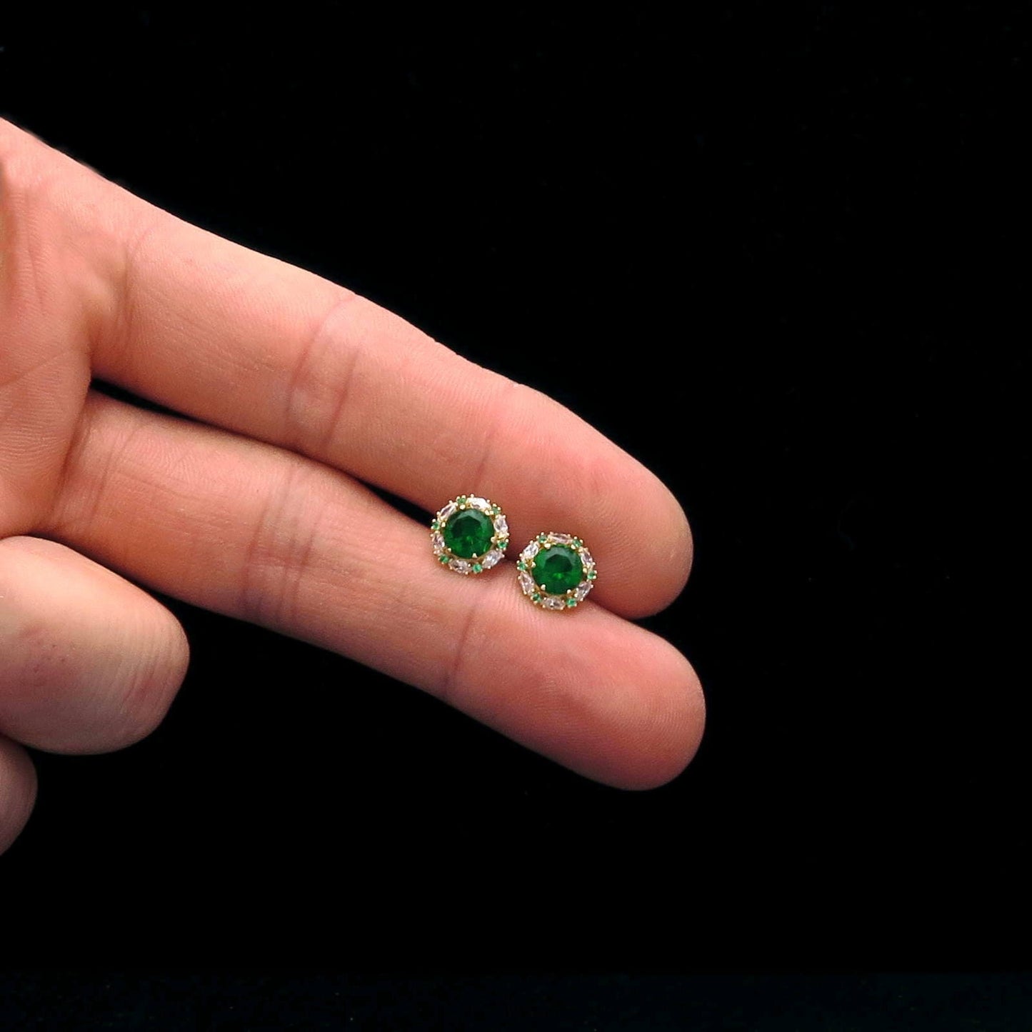 Marquise Halo Stud Earrings 2.00 CT Green Emerald Created Diamond 14k Yellow gold, 14k White Gold
