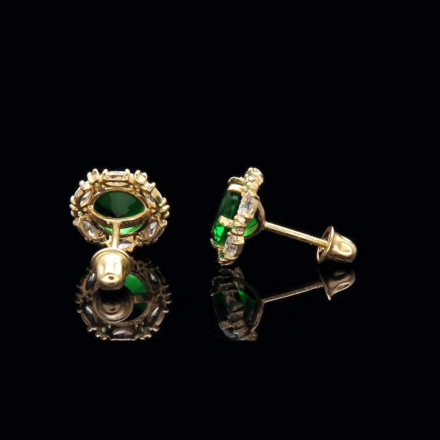 Marquise Halo Stud Earrings 2.00 CT Green Emerald Created Diamond 14k Yellow gold, 14k White Gold