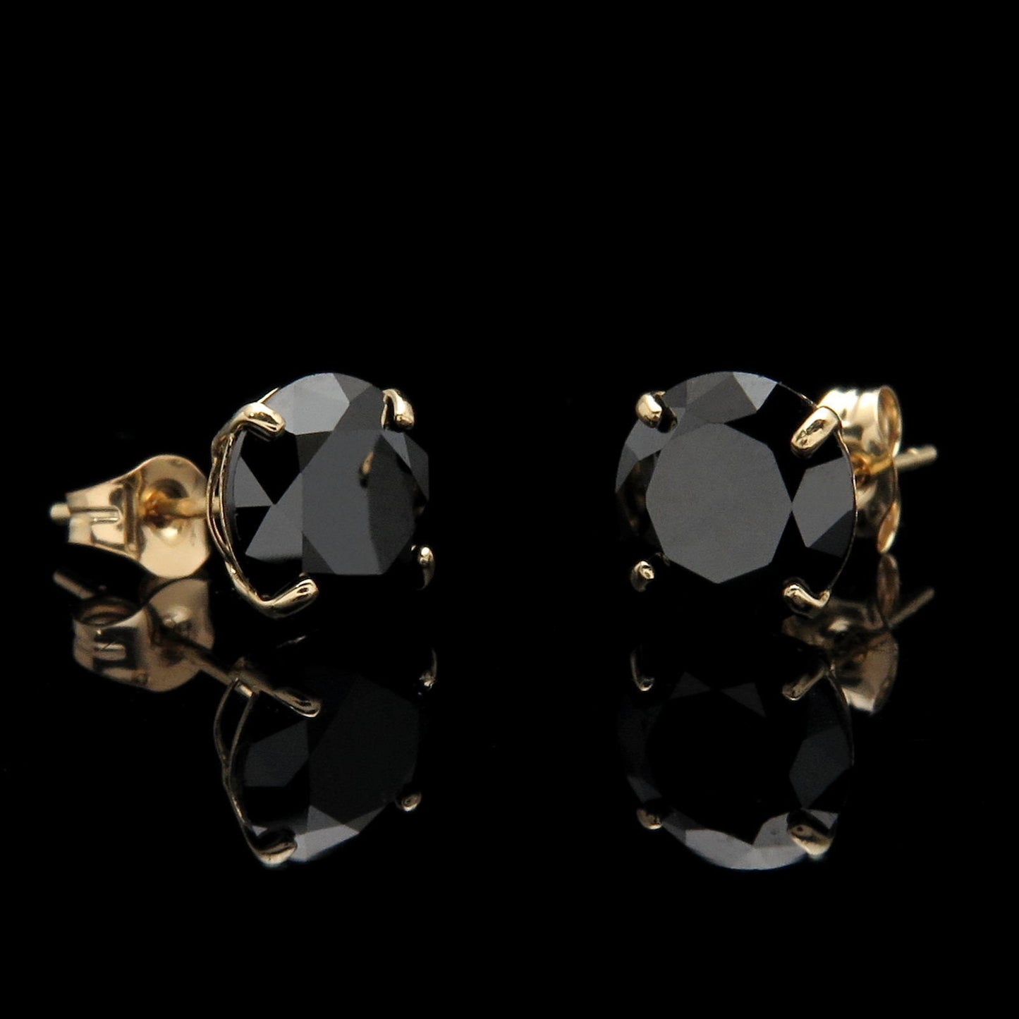 14k Yellow Gold 0.22-4.08 ct.T.W. Black Round-cut Created Diamond Solitaire Earrings, Push-back, for women, for men