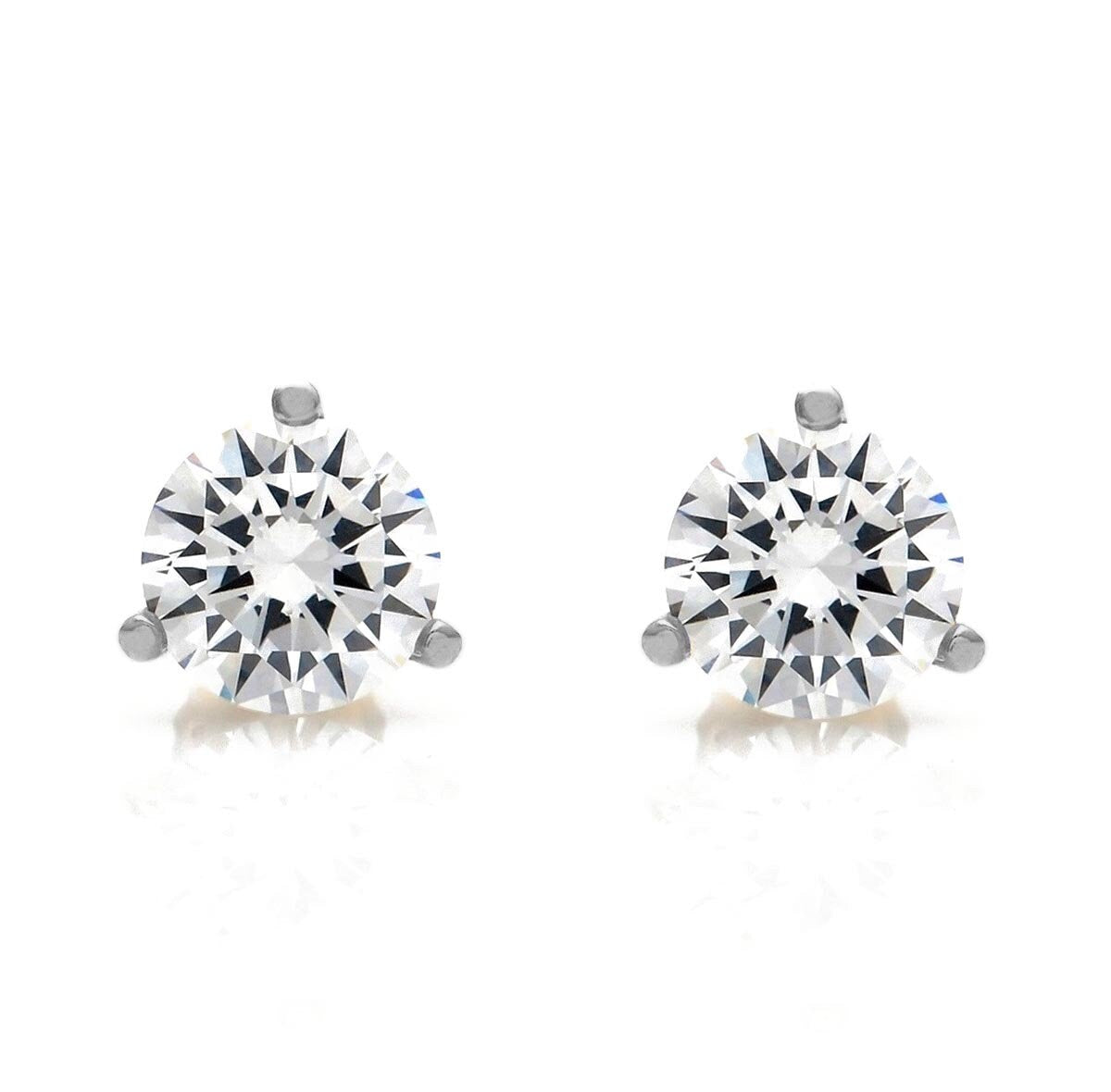 Martini Round-cut Stud Solitaire Earrings 14k Yellow or White Gold 1.00 ct.- 4.00 ct. T.W. Created Diamond , Push-back, for women, for man