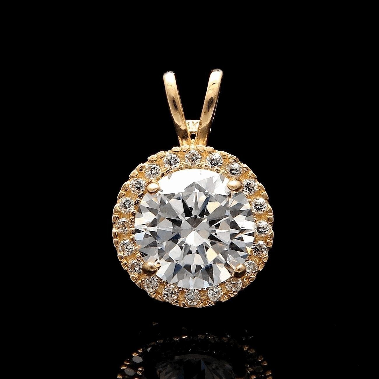 1.50tcw Round Gemstone Halo Created Diamond Pendant Solid 14k Yellow Gold Charm