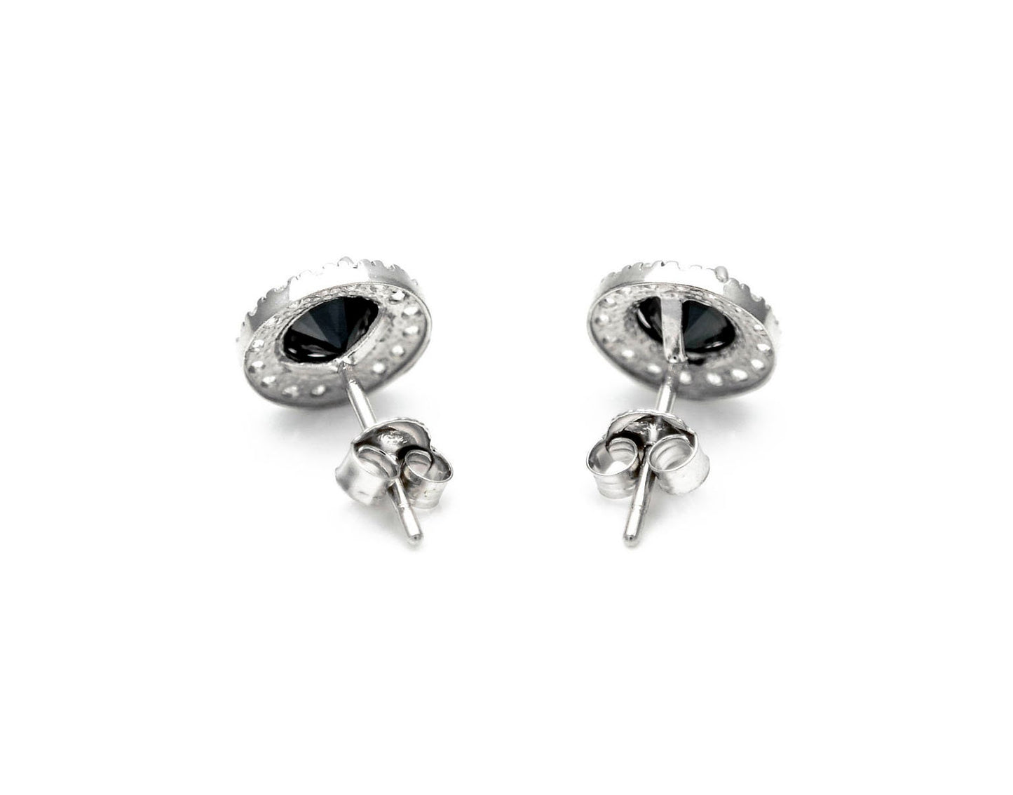 Halo Created Black & Clear Diamond Round Earrings 925 Sterling Silver 8mm / 10mm