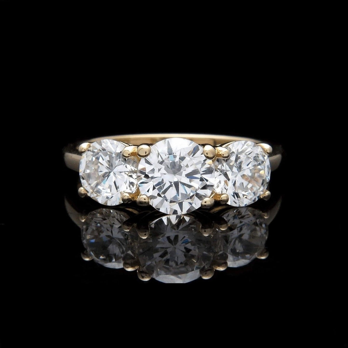 Moissanite Diamond Engagement Ring 1.56 TCW Solid 14K Gold Three Stone Band