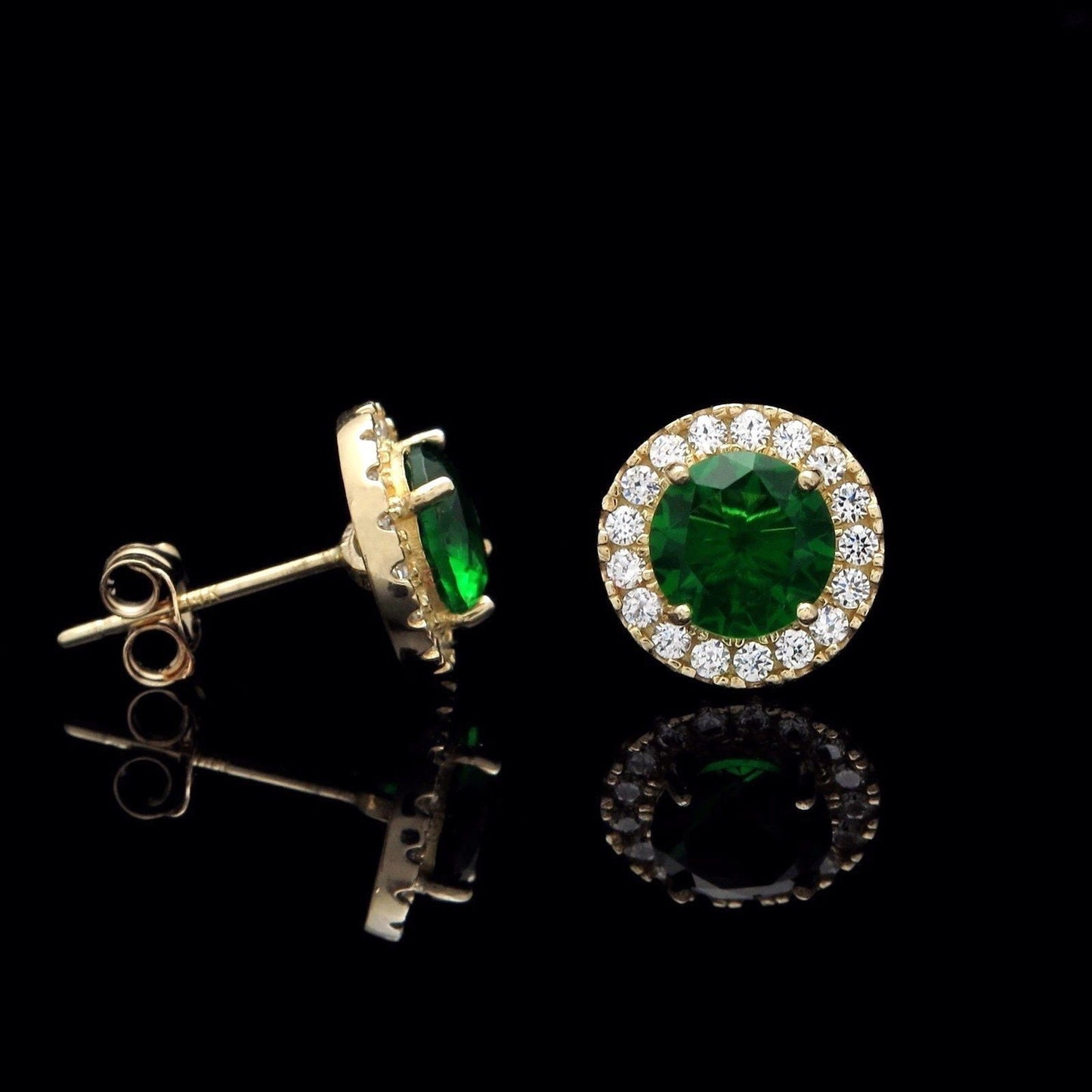 1.50CT Halo Created Green Emerald Diamond Stud Round Earrings 14k Yellow Gold or 14k White Gold