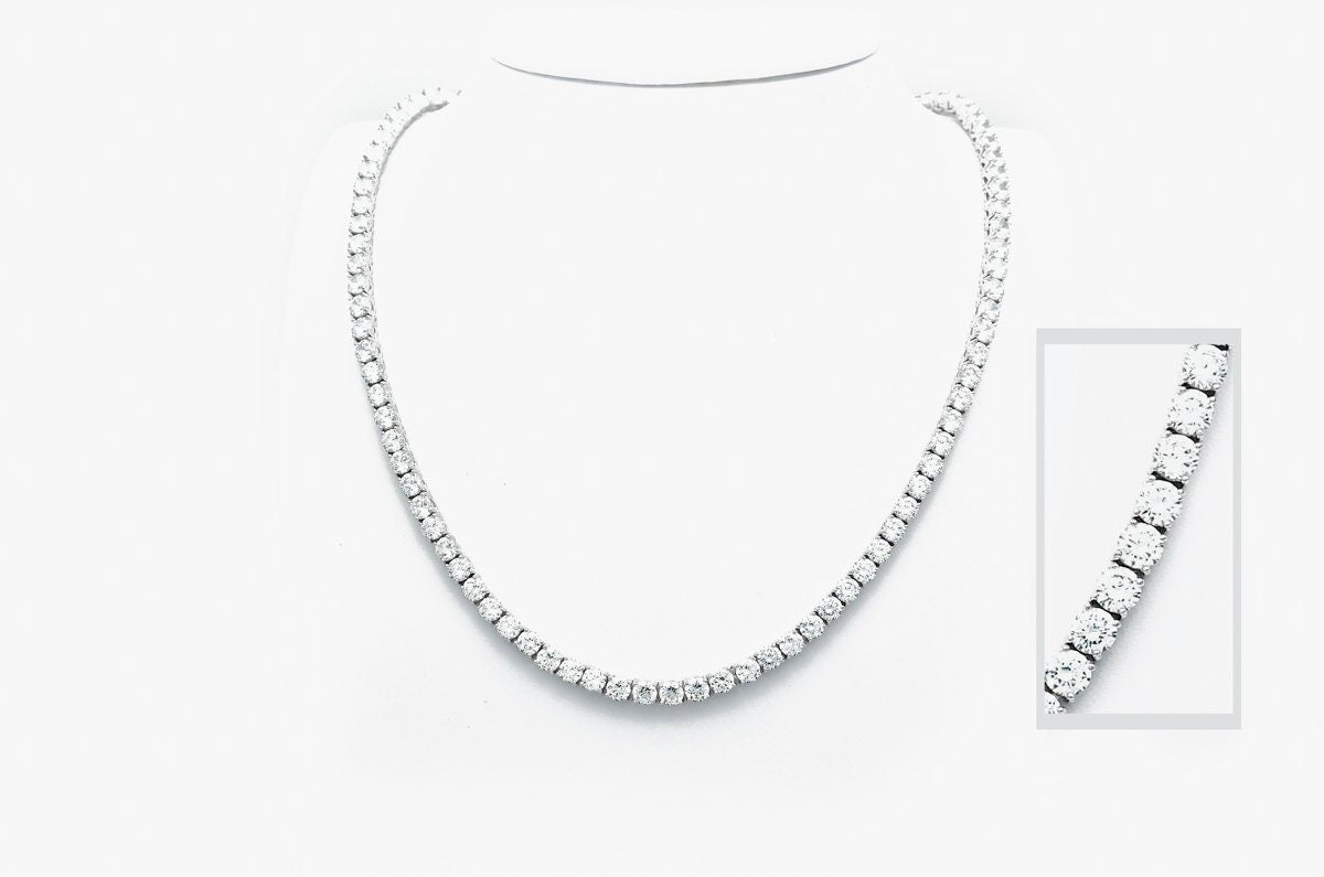 Tennis Necklace 4mm 24.00-45.00TCW Round Created Diamond 925 Solid Sterling Silver / Yellow gold Tone / Rose Chain gold Tone Chain