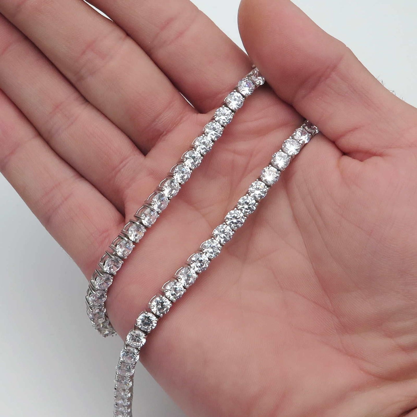 Tennis Necklace 5mm 36.00-67.00TCW Round Created Diamond 925 Solid Sterling Silver Chain