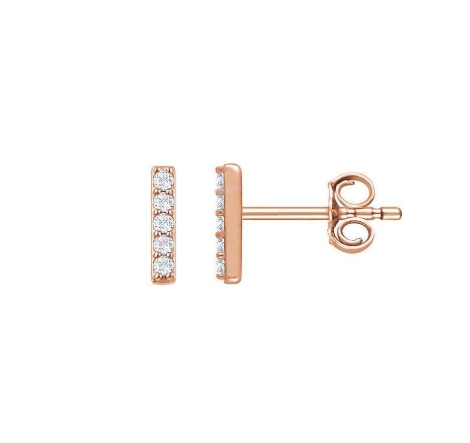 0.15CT Round Created Diamond Bar Earrings 14K Solid Gold Studs