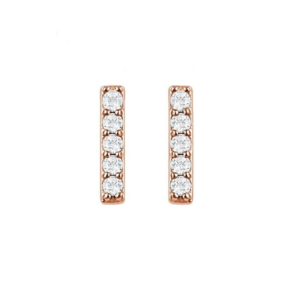 0.15CT Round Created Diamond Bar Earrings 14K Solid Gold Studs
