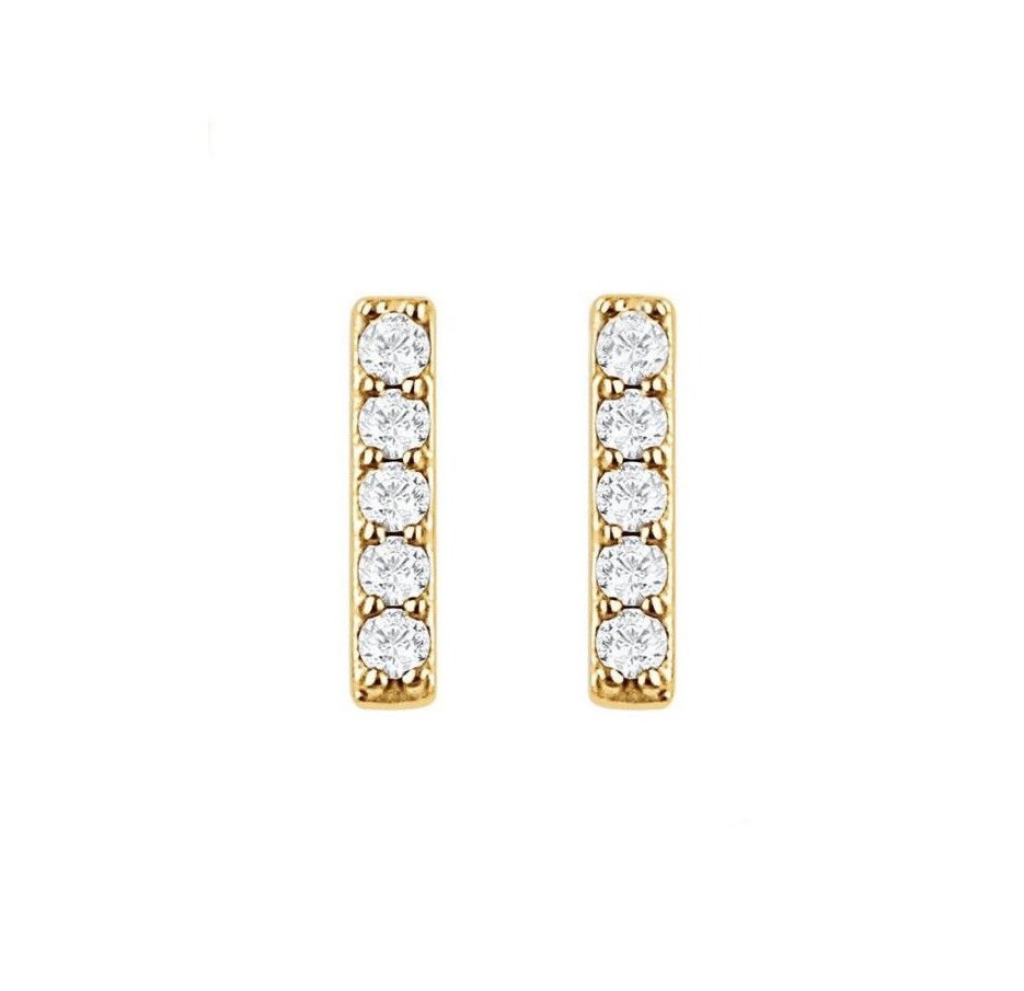 0.15CT Round Created Diamond Bar Earrings 14K Solid Gold Studs