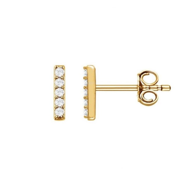 0.15CT Round Created Diamond Bar Earrings 14K Solid Gold Studs