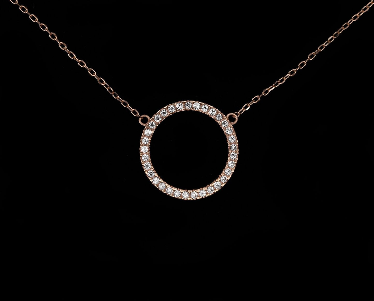 Open Circle Love Necklace 14k Rose Gold 0.15tcw Created Diamond Pendant 16" + extention chain
