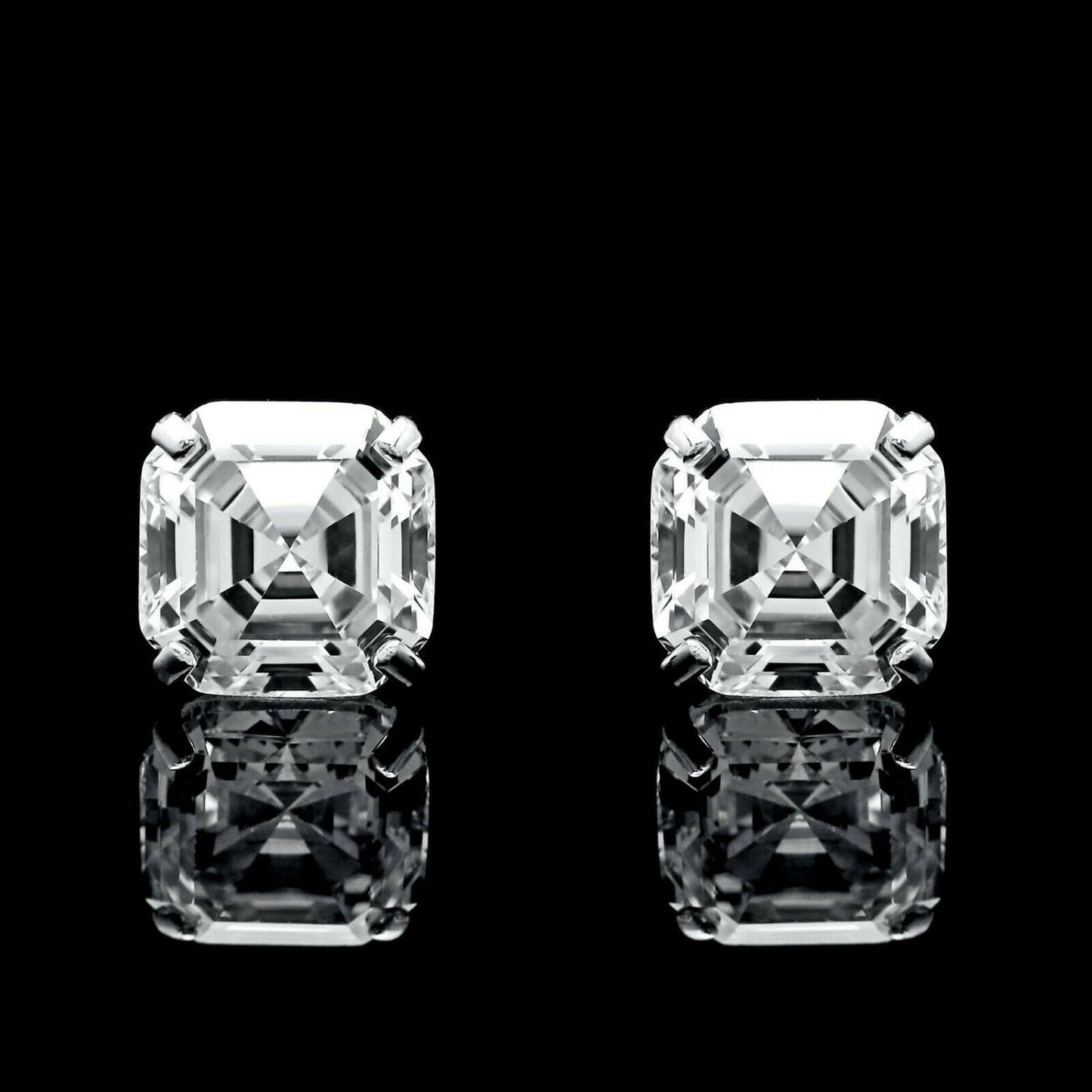 Asscher cut Stud Earrings Solitaire Created Diamond 0.78 - 6.00 ct. T.W. 4k Gold, Push-back