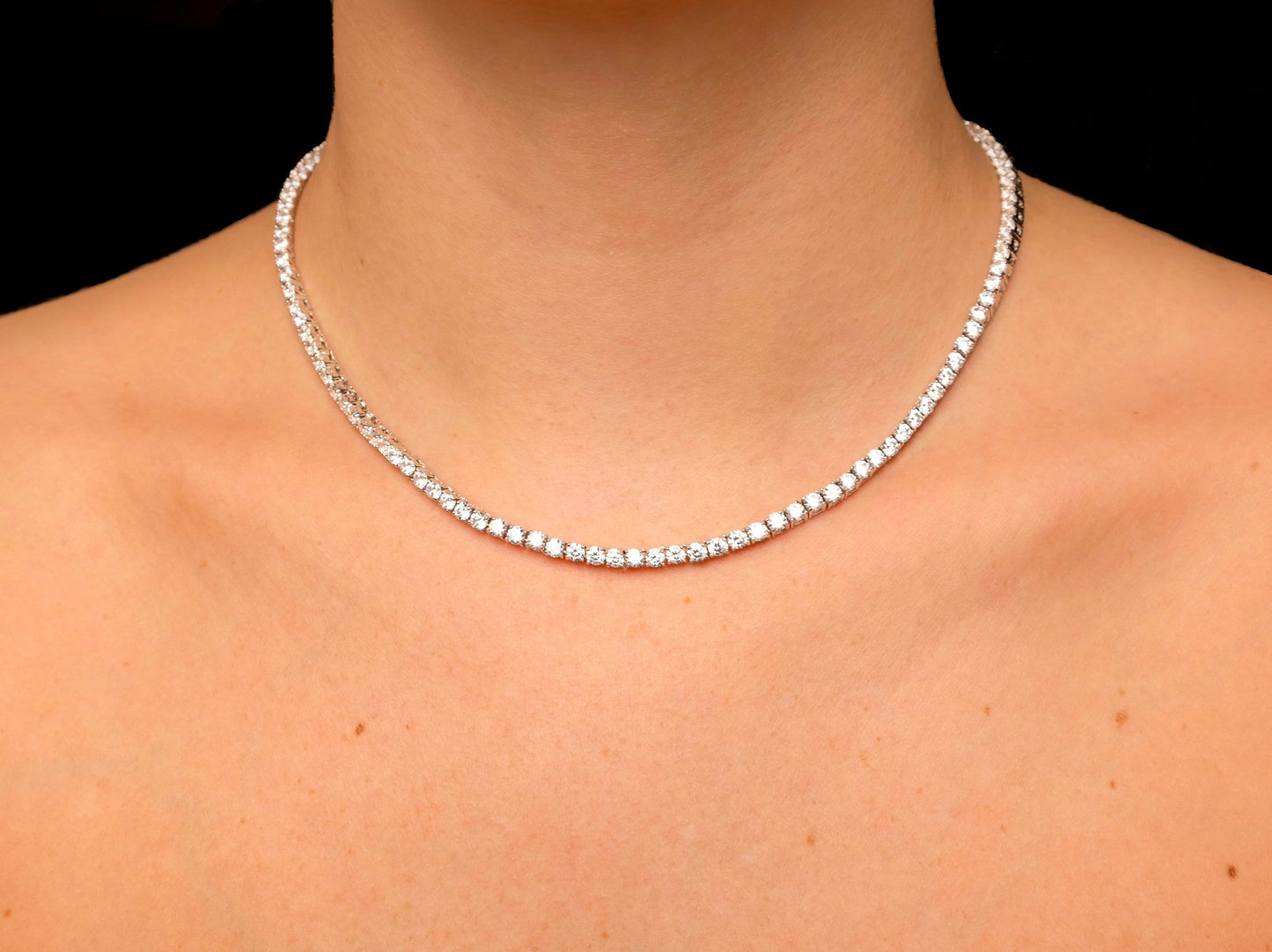 Tennis Necklace 3mm 13.75-78.00TCW Round Created Diamond 925 Solid Sterling Silver Chain