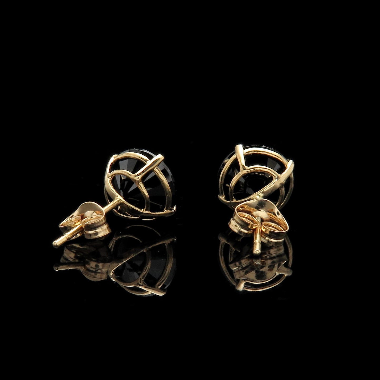 14k Yellow Gold 0.22-4.08 ct.T.W. Black Round-cut Created Diamond Solitaire Earrings, Push-back, for women, for men