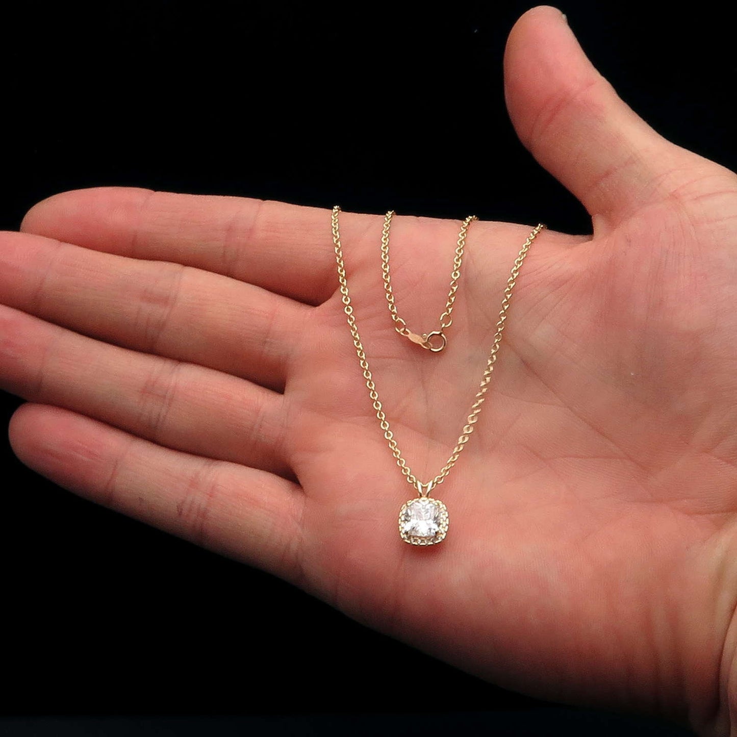 1.50CT Cushion Gemstone Halo Created Diamond Pendant Solid 14k Yellow/White Gold