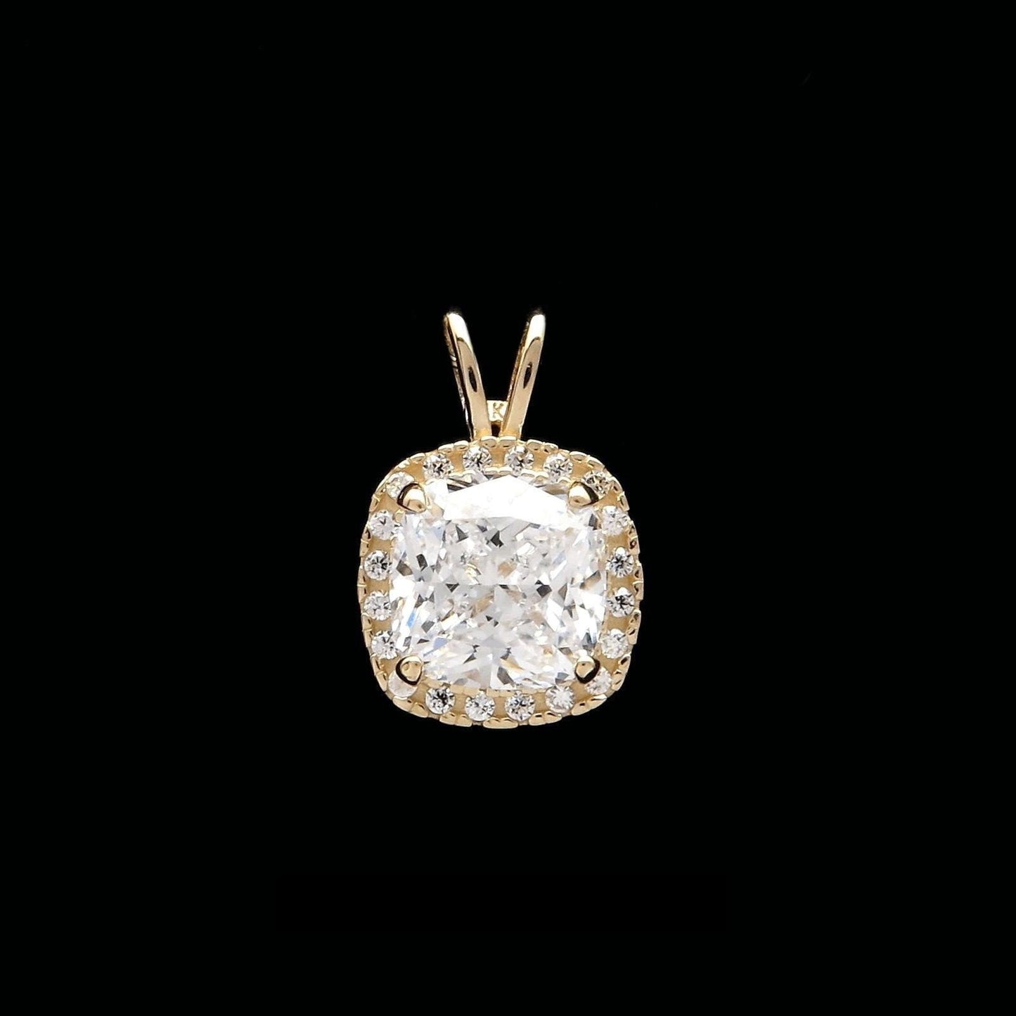 1.50CT Cushion Gemstone Halo Created Diamond Pendant Solid 14k Yellow/White Gold