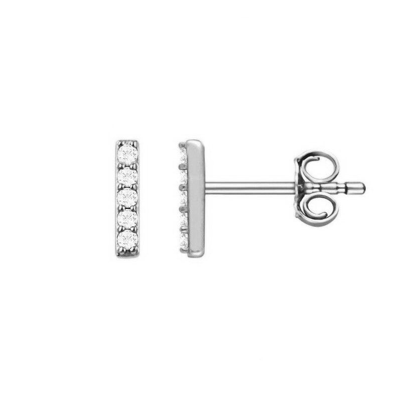 0.15CT Round Created Diamond Bar Earrings 14K Solid Gold Studs