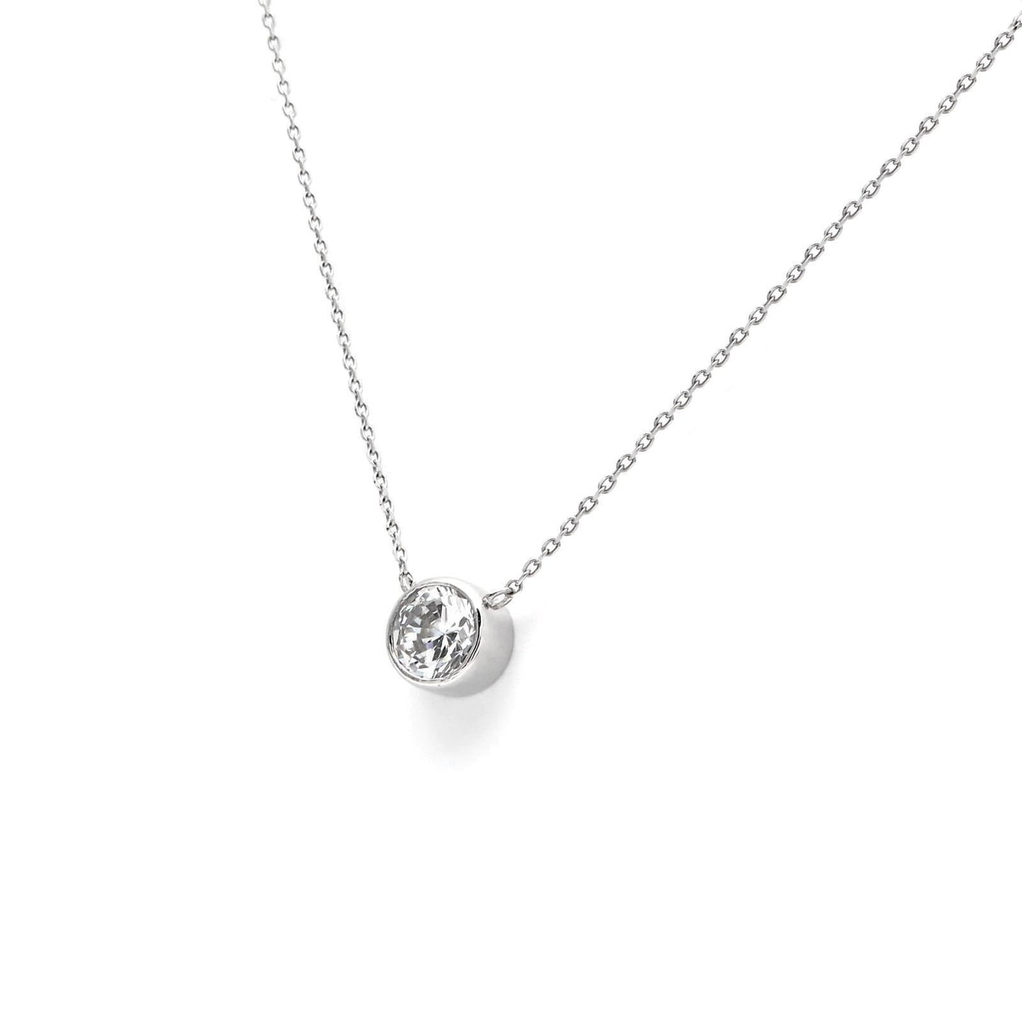 Bezel Necklace 2.00ct Brilliant Created Diamond 16" + 2" Chain Solid 14k Yellow Gold/ 14k While Gold 14K Rose Gold / Pendant Set