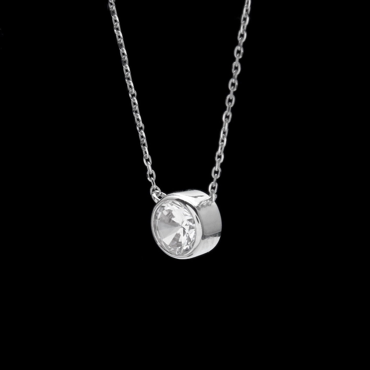 Bezel Necklace 2.00ct Brilliant Created Diamond 16" + 2" Chain Solid 14k Yellow Gold/ 14k While Gold 14K Rose Gold / Pendant Set