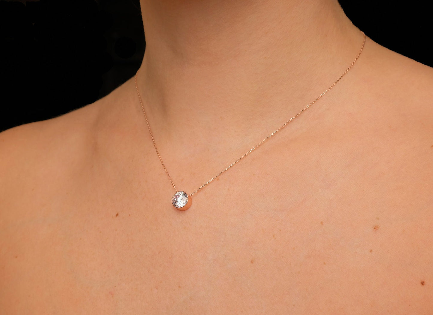 Bezel Necklace 2.00ct Brilliant Created Diamond 16" + 2" Chain Solid 14k Yellow Gold/ 14k While Gold 14K Rose Gold / Pendant Set