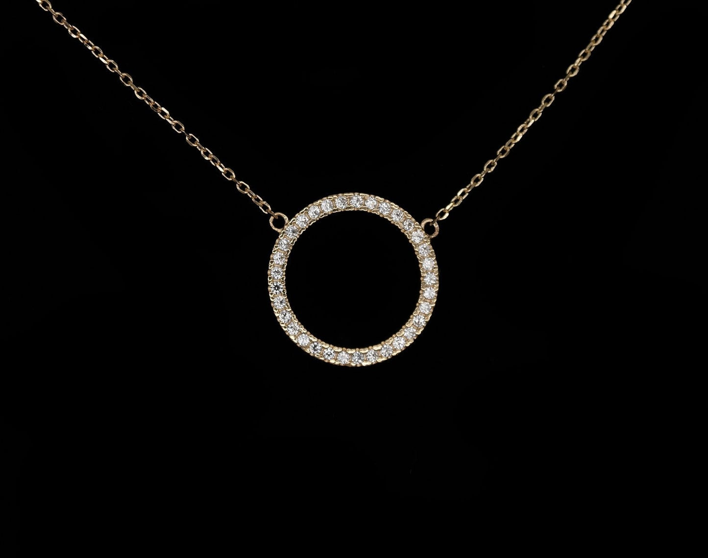 Open Circle Love Necklace 14k Rose Gold 0.15tcw Created Diamond Pendant 16" + extention chain