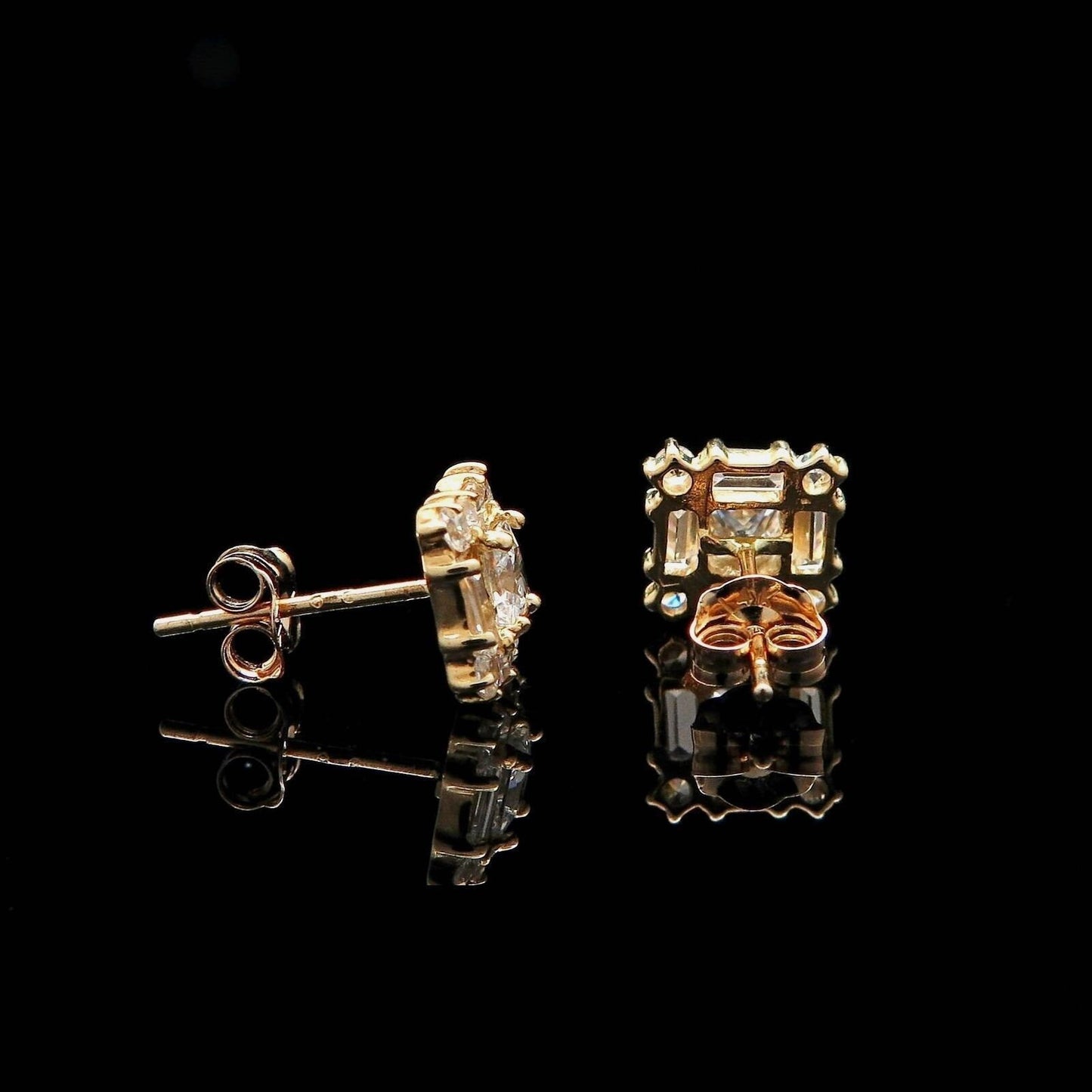 Princess Baguette Round Created Diamond Cluster Earrings 14K Yellow or White Gold, for women