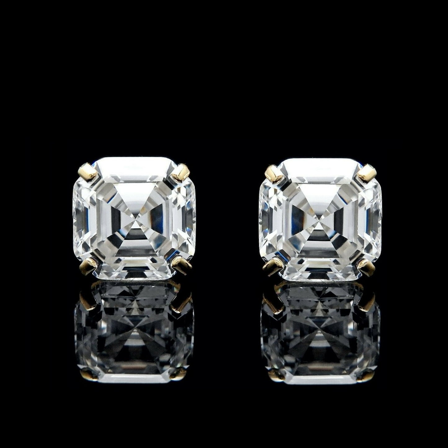Asscher cut Stud Earrings Solitaire Created Diamond 0.78 - 6.00 ct. T.W. 4k Gold, Push-back