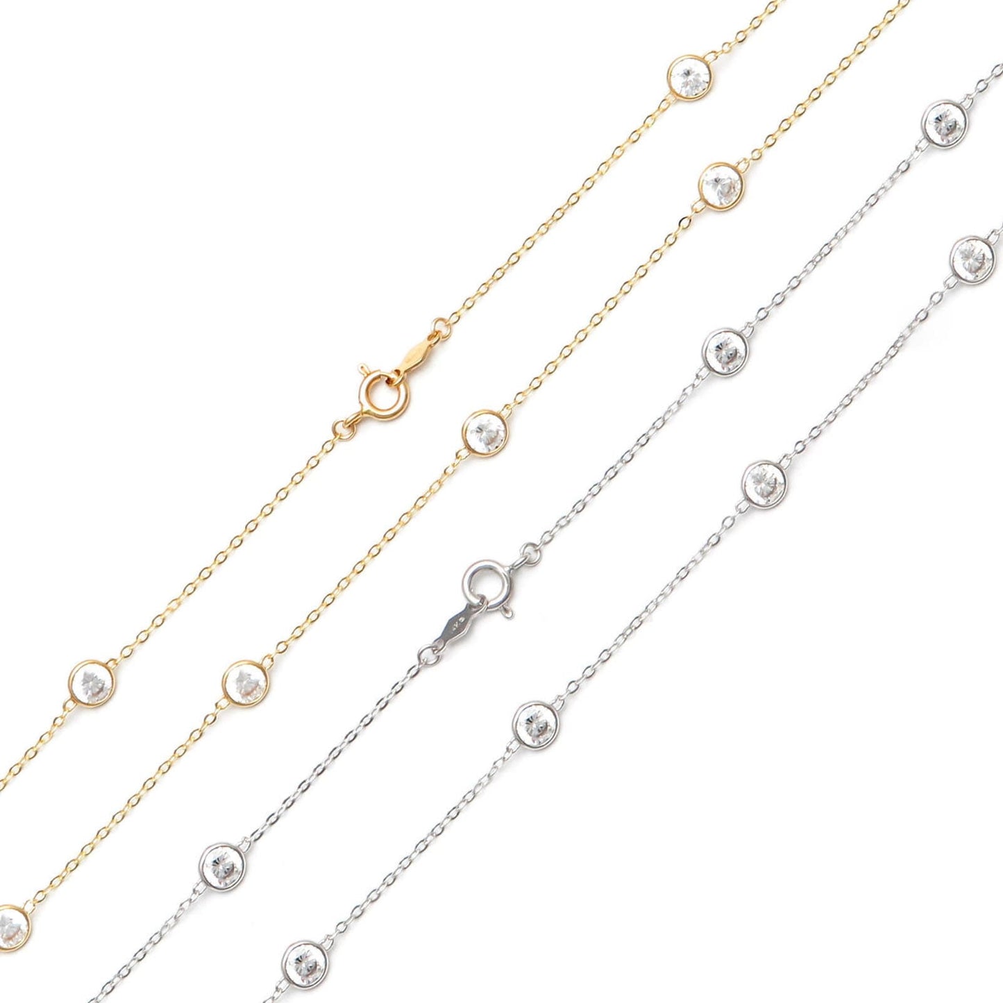 3.00ct T.W Created Diamond By The Yard Station Necklace Solid 925 Sterling Silver
