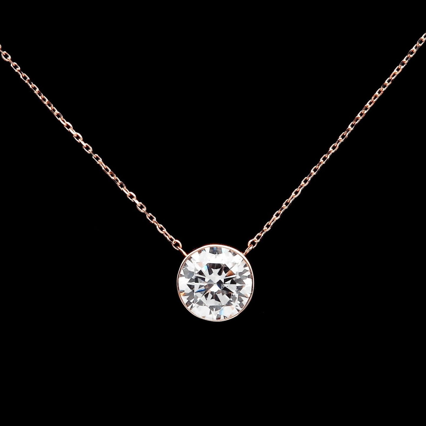Bezel Necklace 2.00ct Brilliant Created Diamond 16" + 2" Chain Solid 14k Yellow Gold/ 14k While Gold 14K Rose Gold / Pendant Set