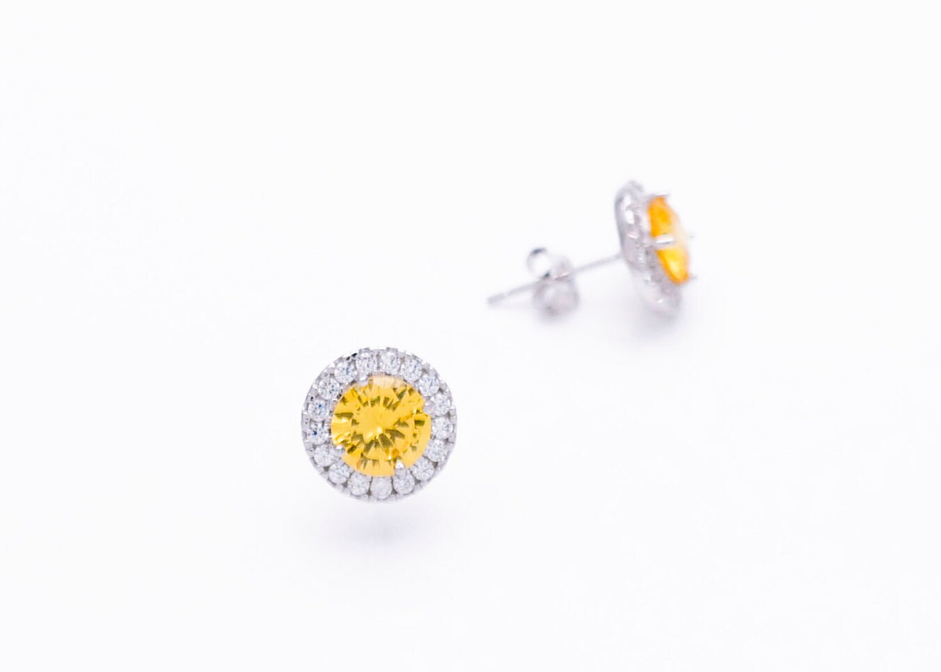 1.50CT Halo Created Gemstone Diamond Stud Round Earrings 14k Yellow/White Gold