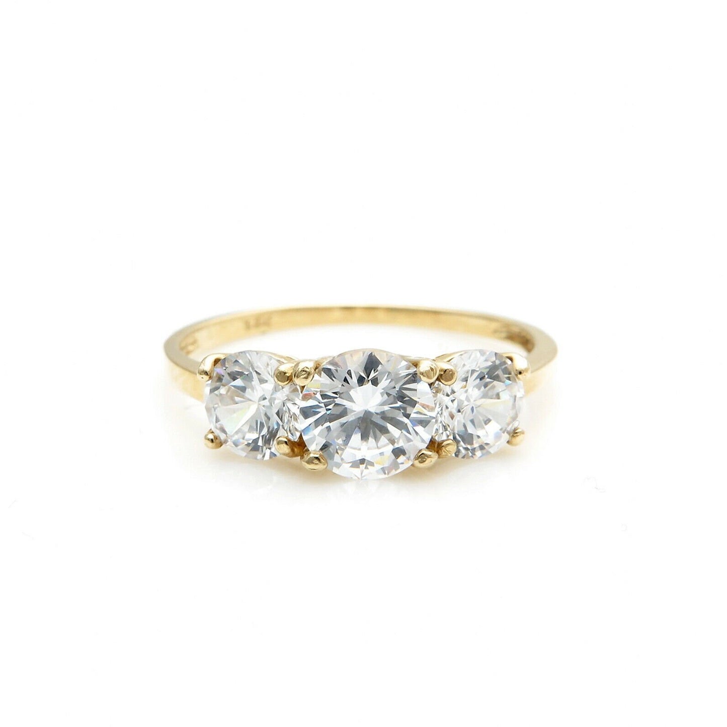 Moissanite Diamond Engagement Ring 1.56 TCW Solid 14K Gold Three Stone Band