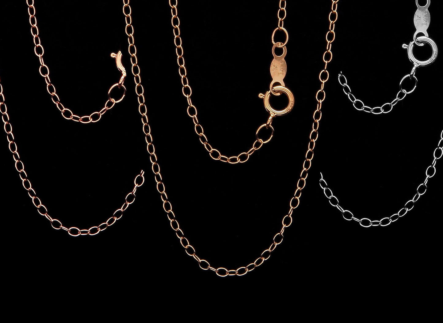 14k Oval Cable Chain Solid Yellow White Rose Gold Link Chain Necklace for Pendant/Charm (13"-22")