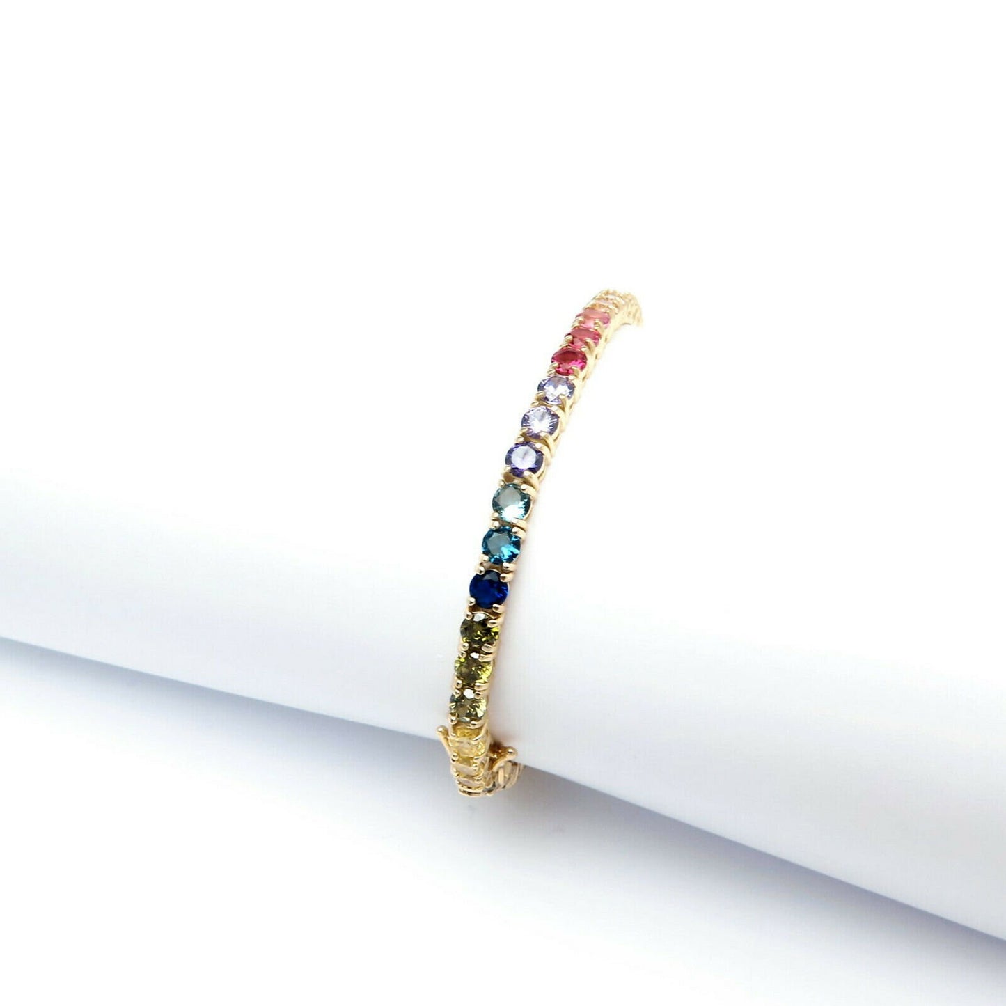 Tennis Bracelet 4mm 12.00TCW Round Cut Multi-Color Gemstone 925 Sterling Silver or 14k Yellow Gold Tone