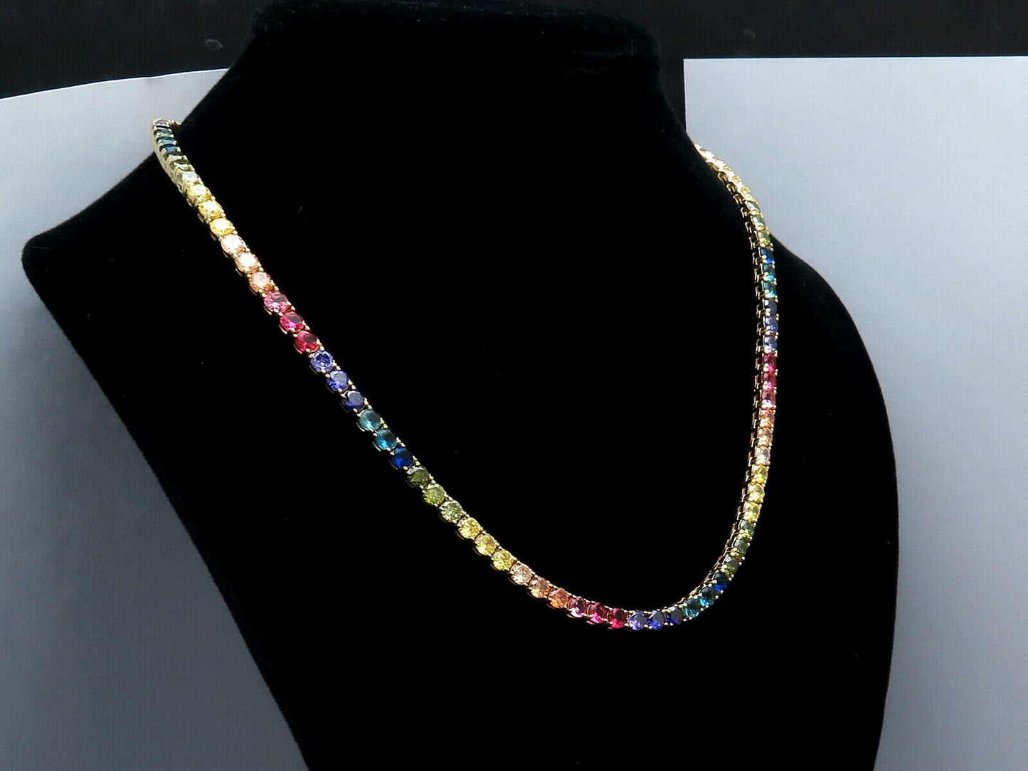 Tennis Necklace 4mm 25.00TCW Round Color Gemstone Rainbow 925 Solid Sterling Silver Chain
