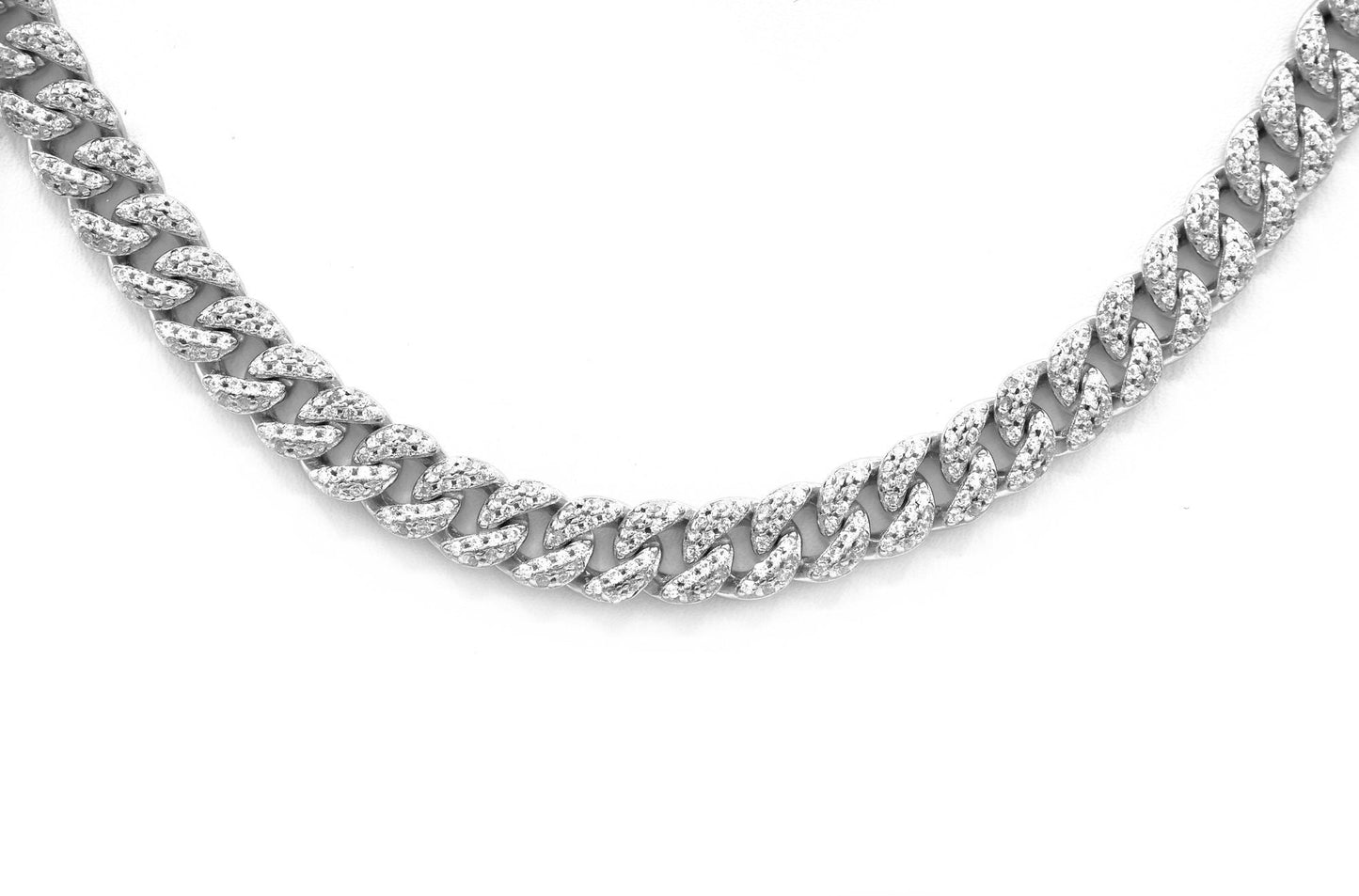Pave Miami Cuban Curb Link Chain Necklace 6.5mm Created Diamond 3.84TCW Box Chain Sterling Silver 925 Gold Tone 10"-28", for women, gift, wedding