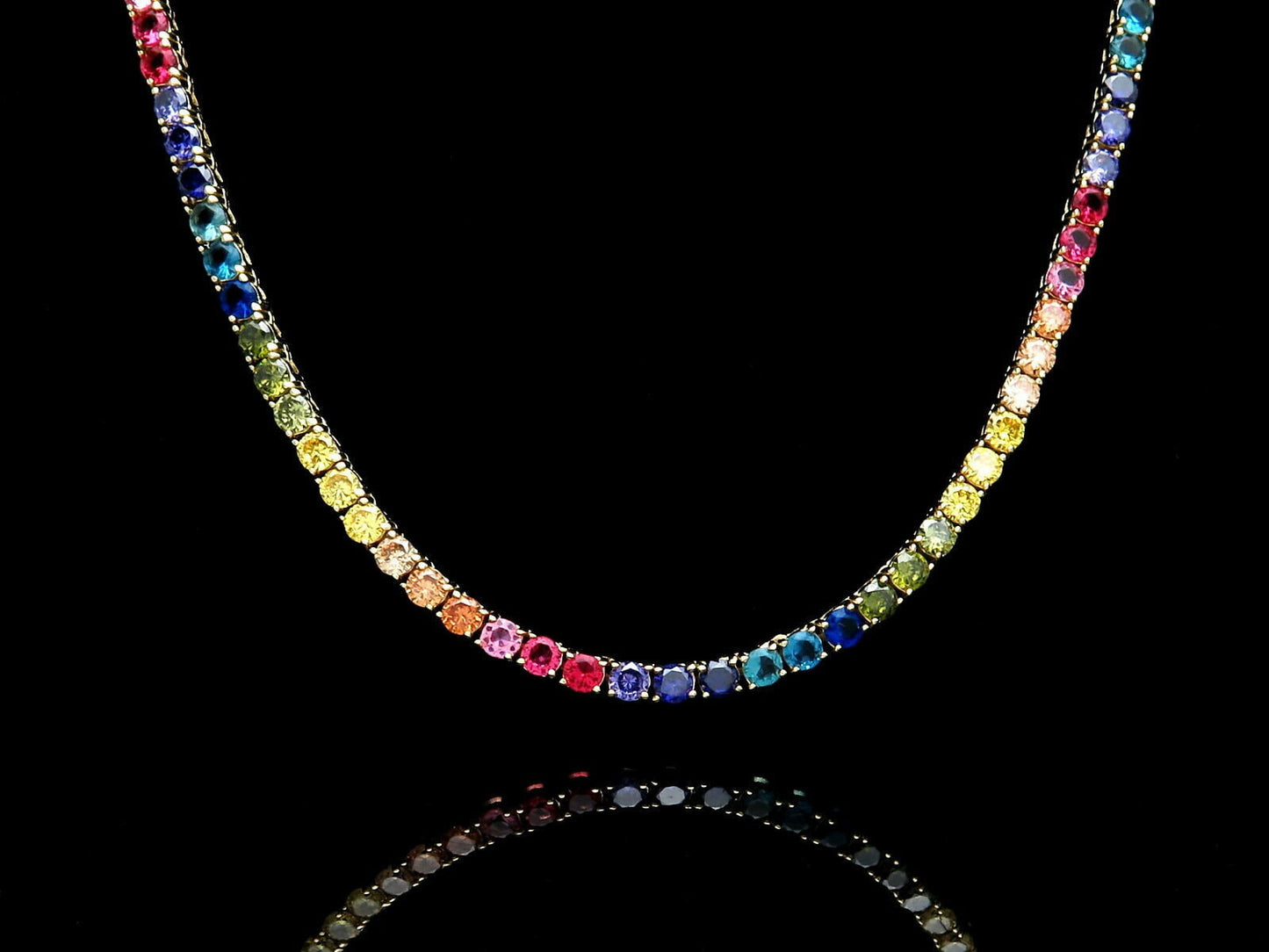 Tennis Necklace 4mm 25.00TCW Round Color Gemstone Rainbow 925 Solid Sterling Silver Chain