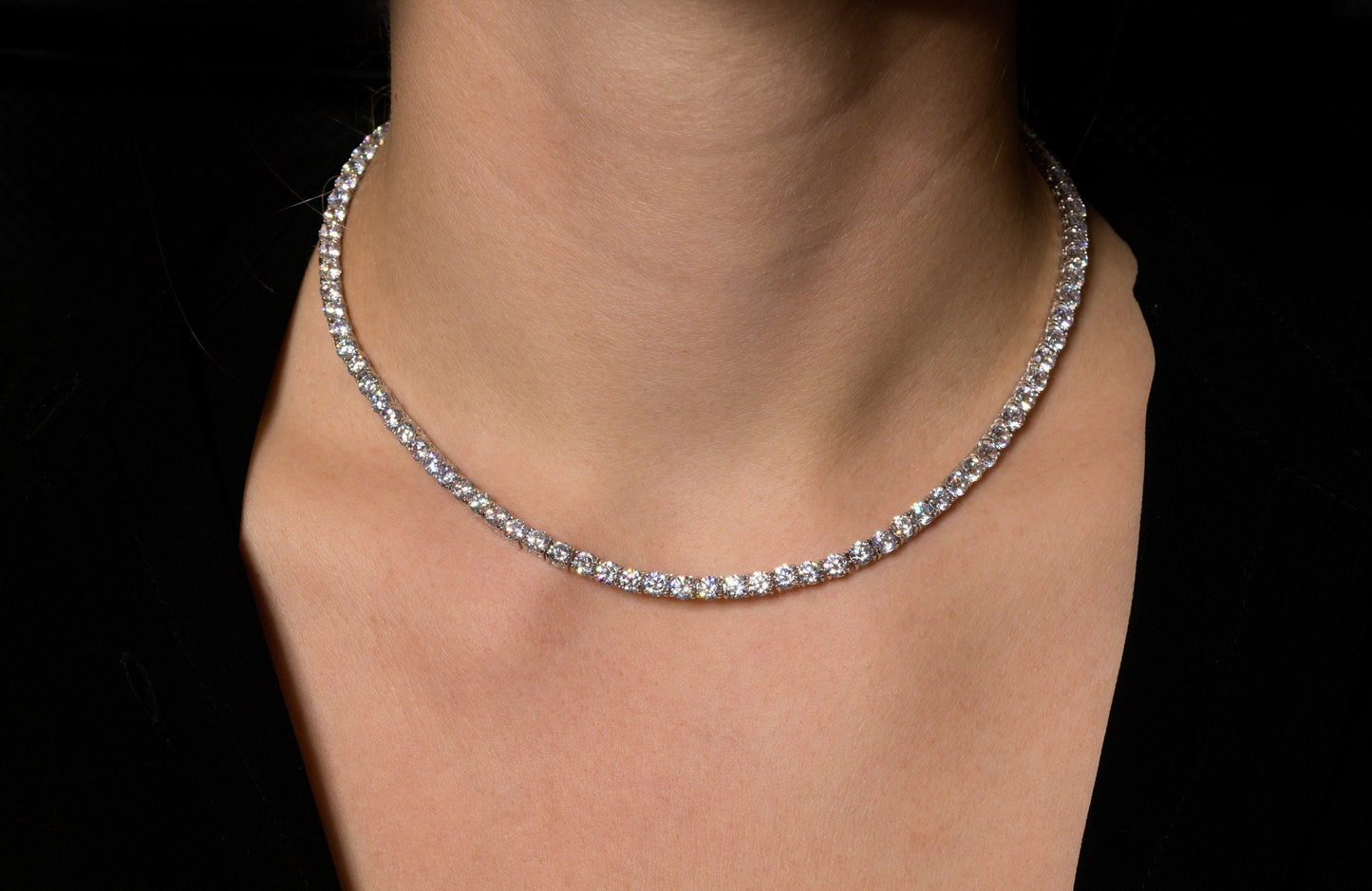 Tennis Necklace 4mm 24.00-45.00TCW Round Created Diamond 925 Solid Sterling Silver / Yellow gold Tone / Rose Chain gold Tone Chain
