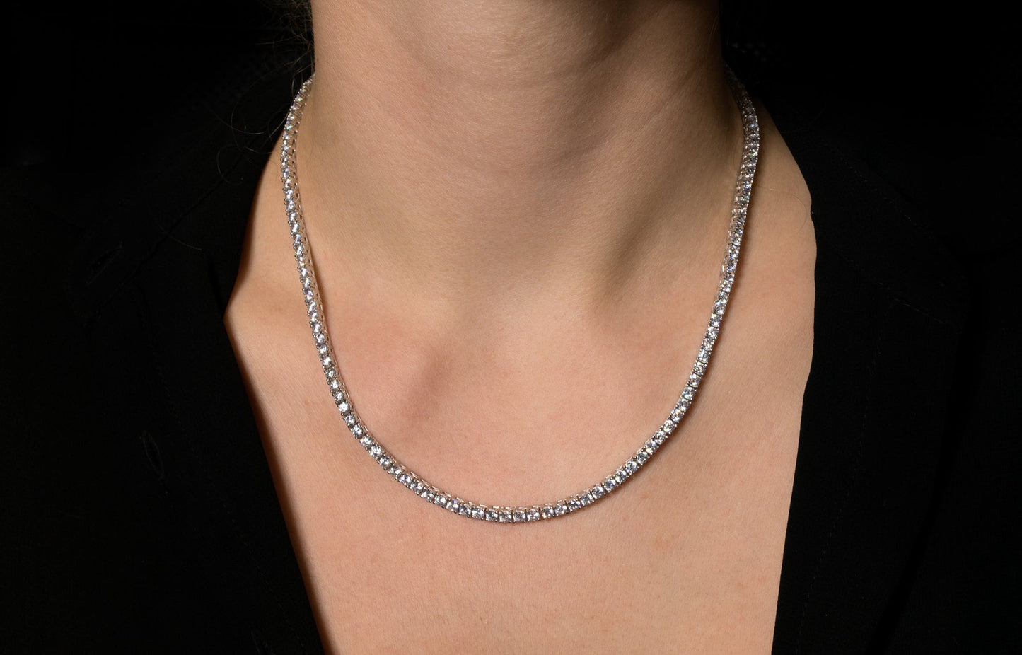 Tennis Necklace 3mm 13.75-78.00TCW Round Created Diamond 925 Solid Sterling Silver Chain