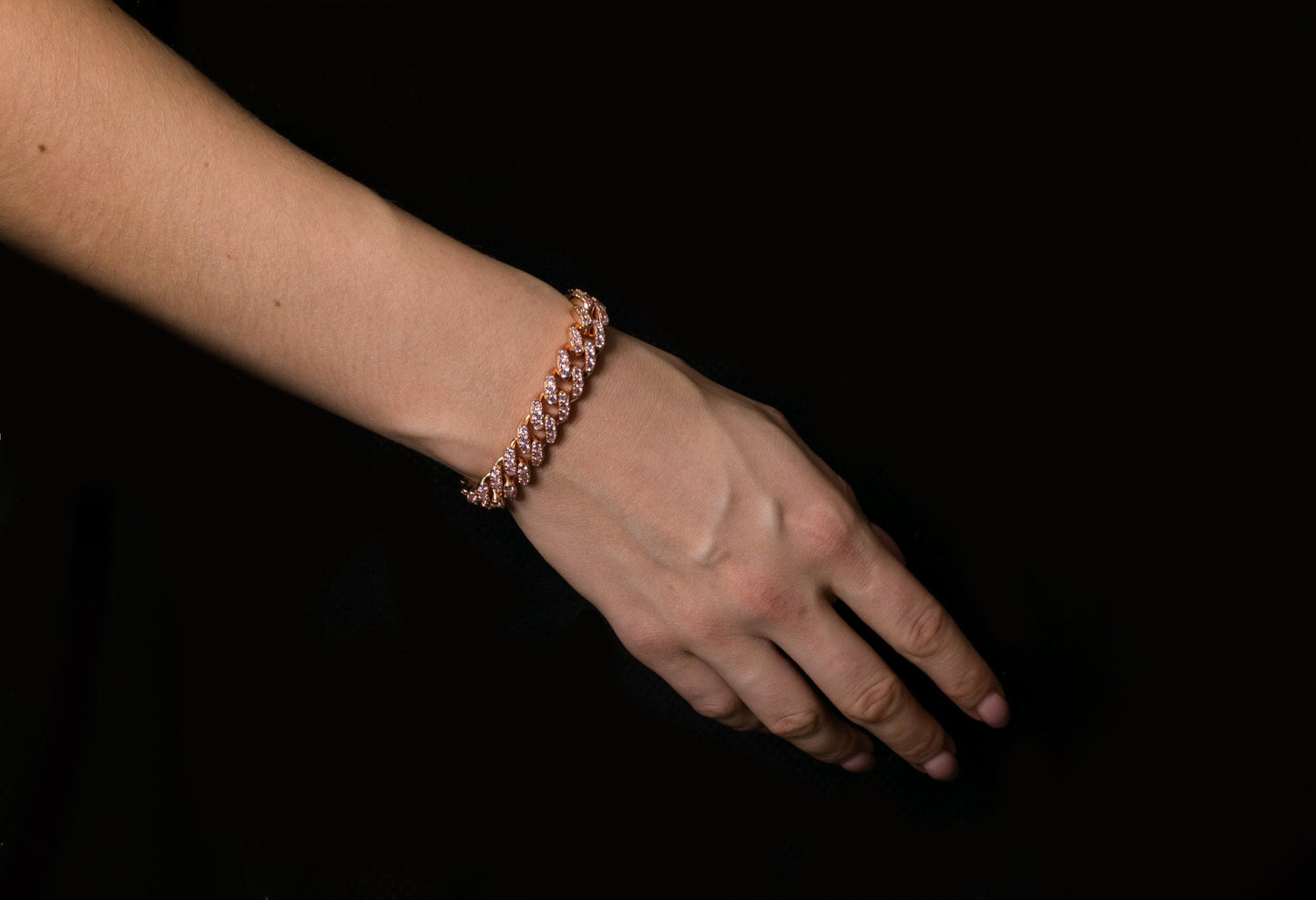 Pave Miami Cuban Curb Link Created Diamond Bracelet Sterling Silver 925 & Rose Gold Tone 7"/7.5"