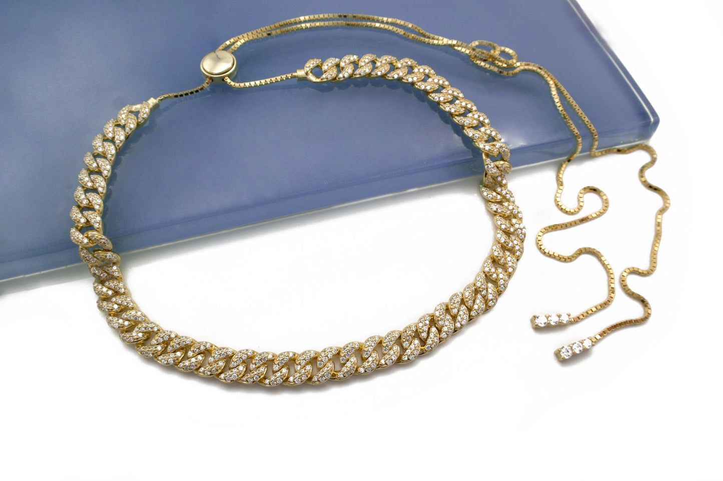 Pave Miami Cuban Curb Link Chain Necklace 6.5mm Created Diamond 3.84TCW Box Chain Sterling Silver 925 Gold Tone 10"-28", for women, gift, wedding