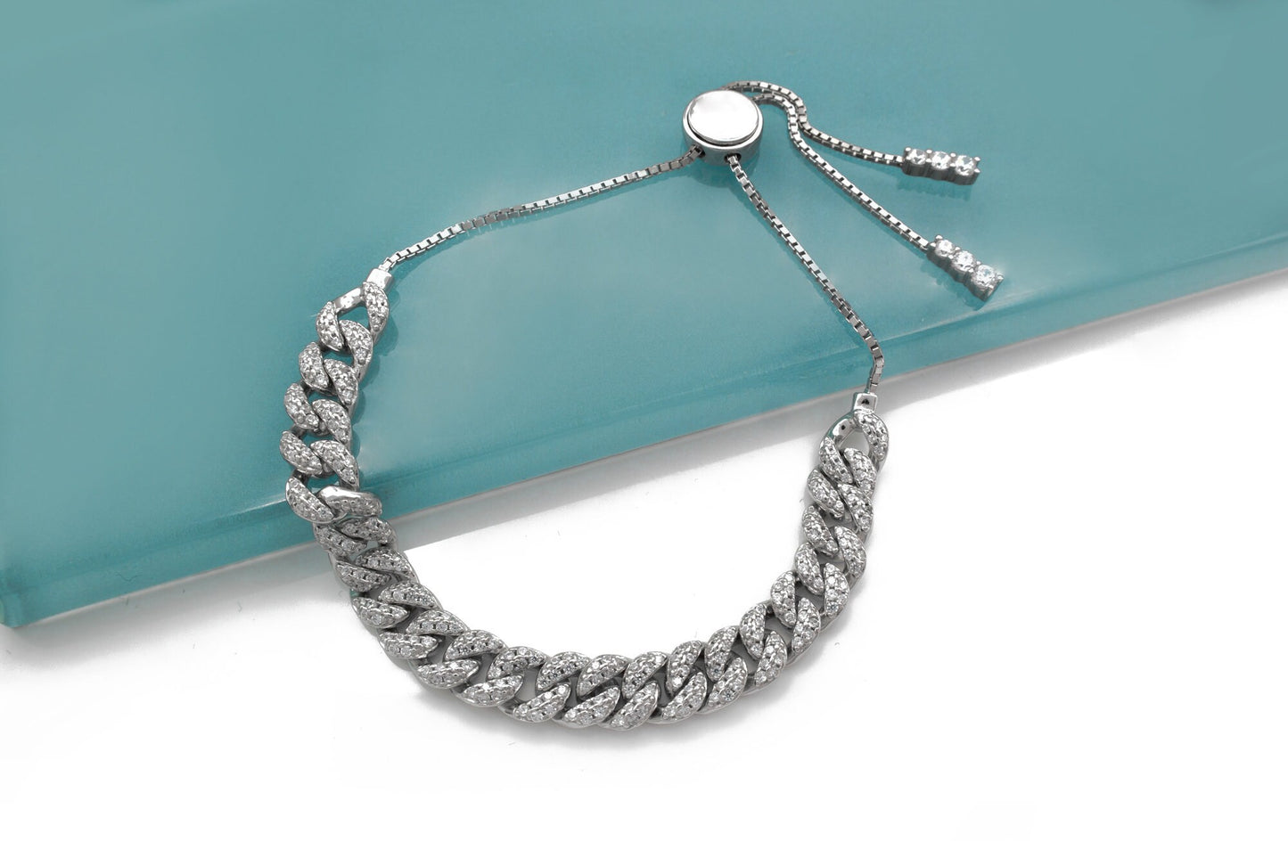 Pave Miami Cuban Curb Link 2.04TCW Created Diamond Box Chain Bracelet Sterling Silver 925 Gold Tone 10"-28"