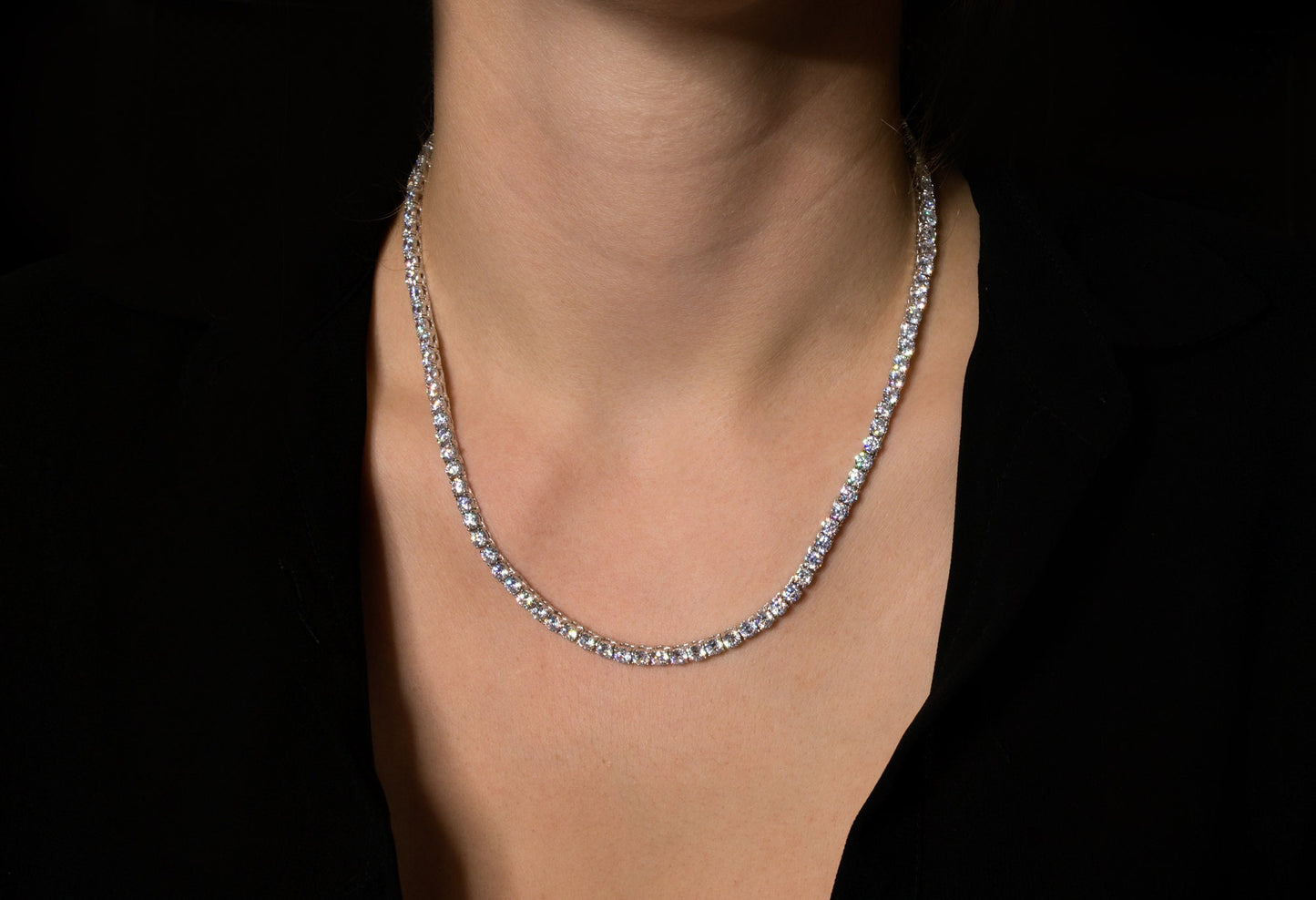Tennis Necklace 4mm 24.00-45.00TCW Round Created Diamond 925 Solid Sterling Silver / Yellow gold Tone / Rose Chain gold Tone Chain