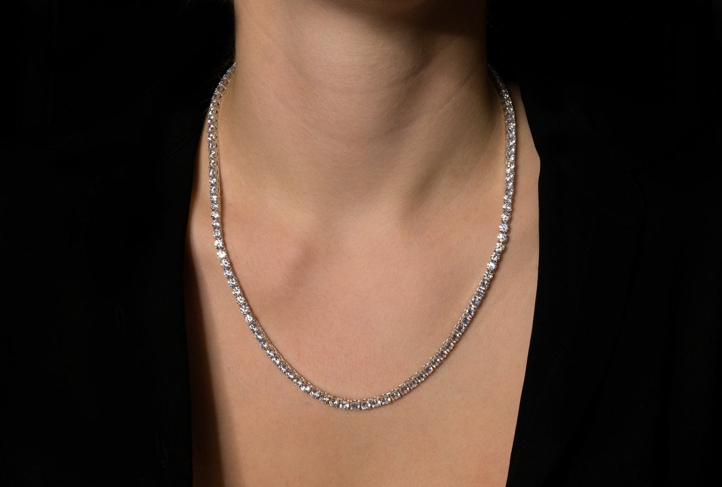 Tennis Necklace 4mm 24.00-45.00TCW Round Created Diamond 925 Solid Sterling Silver / Yellow gold Tone / Rose Chain gold Tone Chain