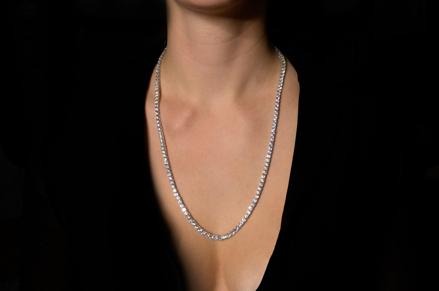 Tennis Necklace 4mm 24.00-45.00TCW Round Created Diamond 925 Solid Sterling Silver / Yellow gold Tone / Rose Chain gold Tone Chain